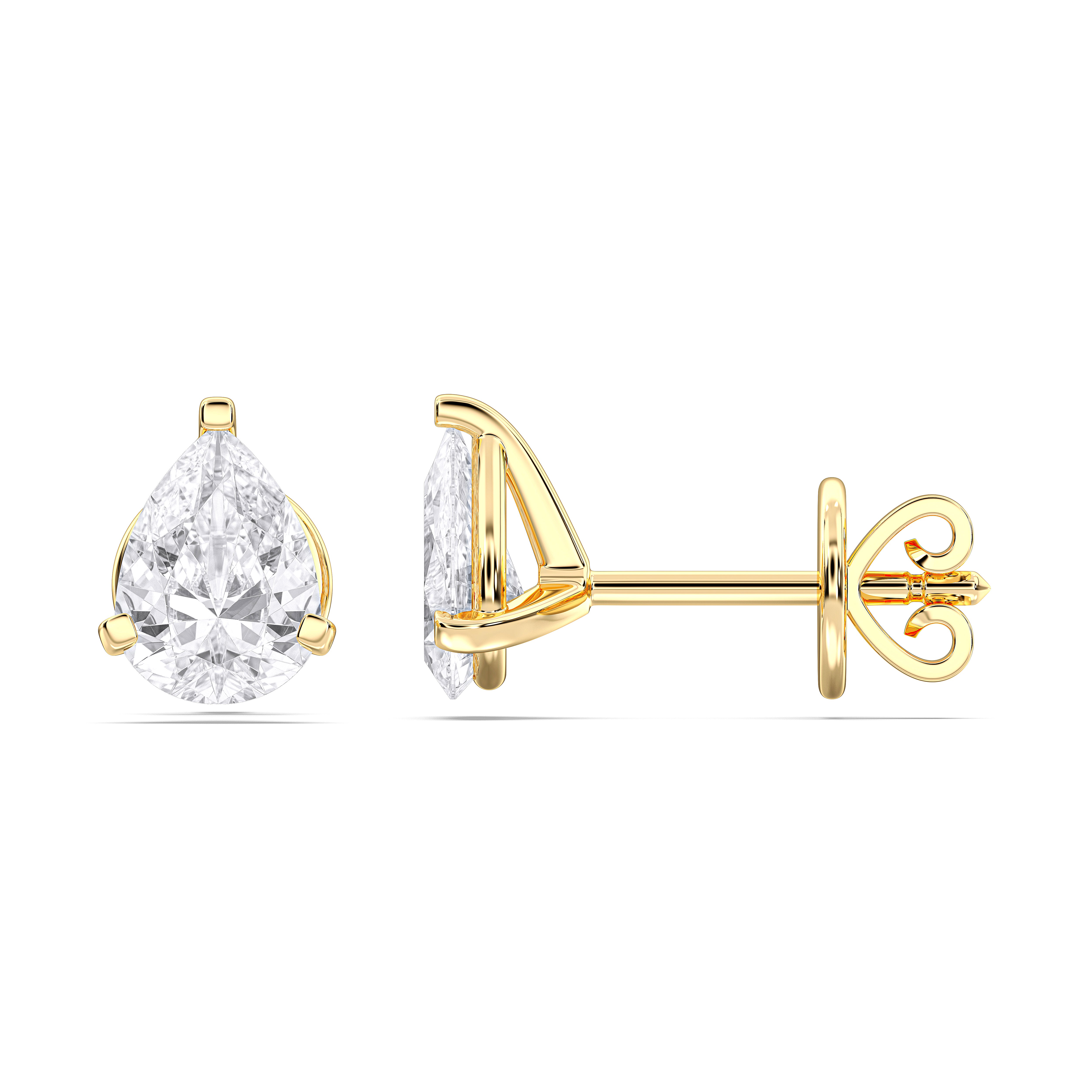 1 Ct Pear Cut Lab Grown Diamond Pave Set Push Back Stud Earring Made in Solid Gold