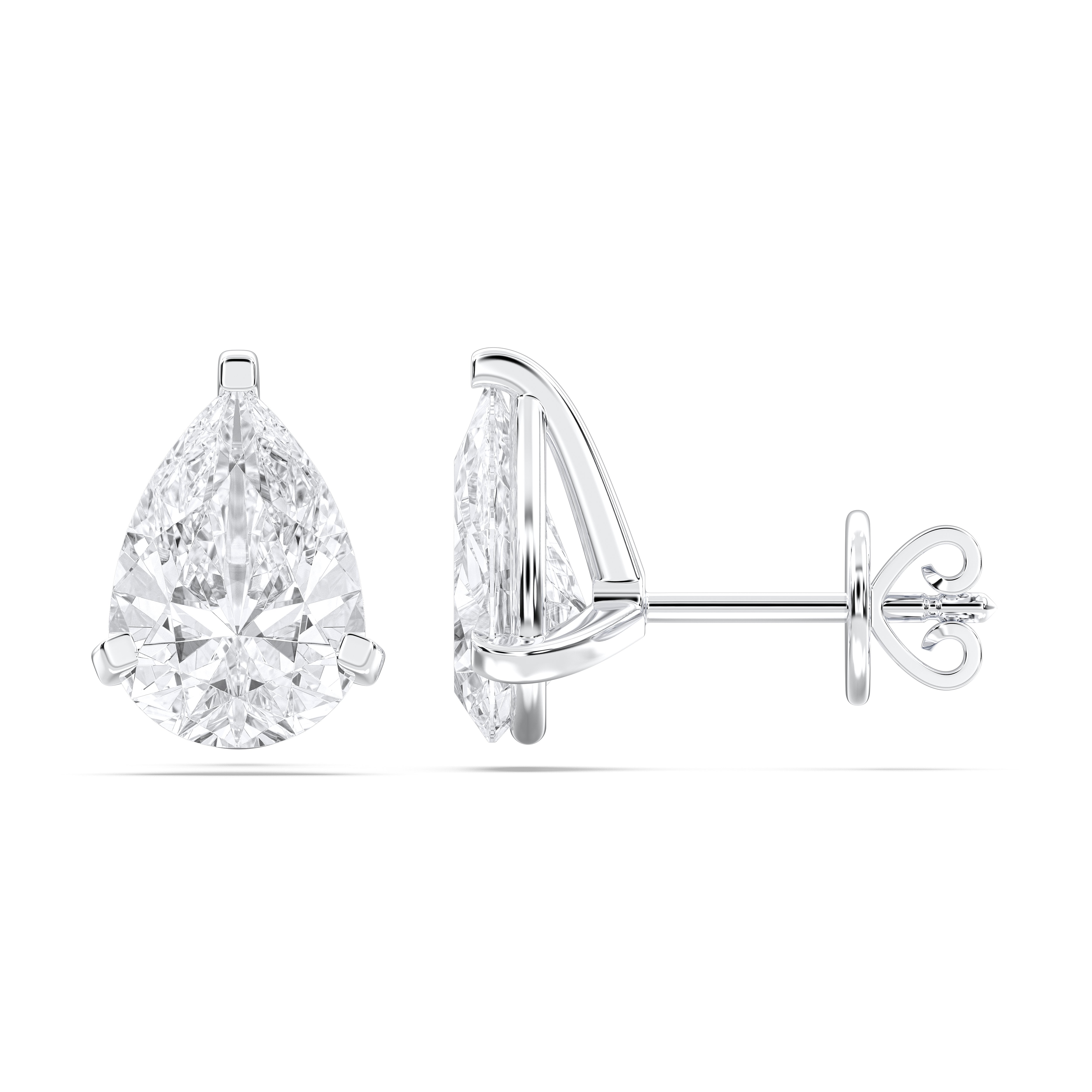 3 Ct Pear Cut Lab Grown Diamond Pave Set Push Back Stud Earring Made in Solid Gold