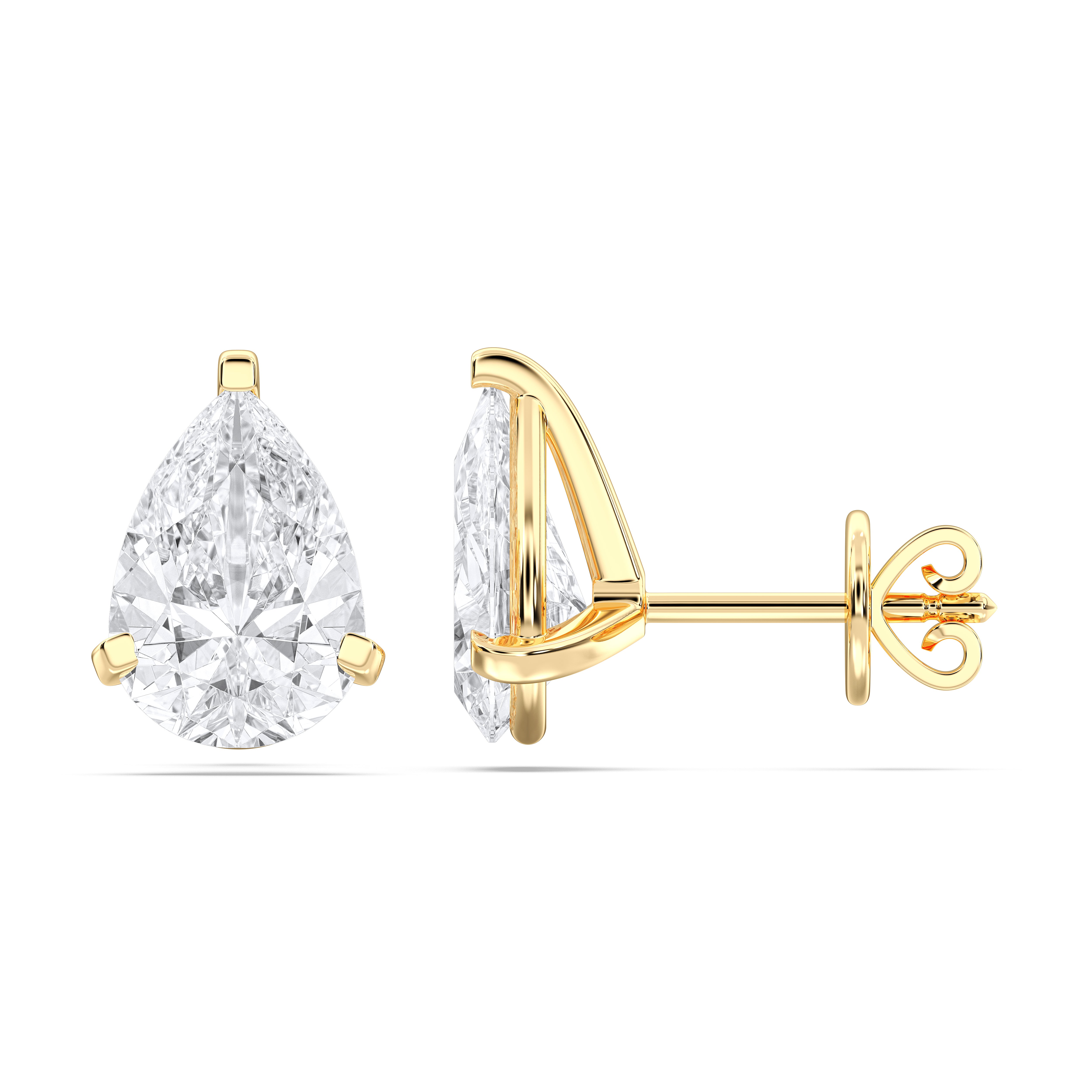 3 Ct Pear Cut Lab Grown Diamond Pave Set Push Back Stud Earring Made in Solid Gold