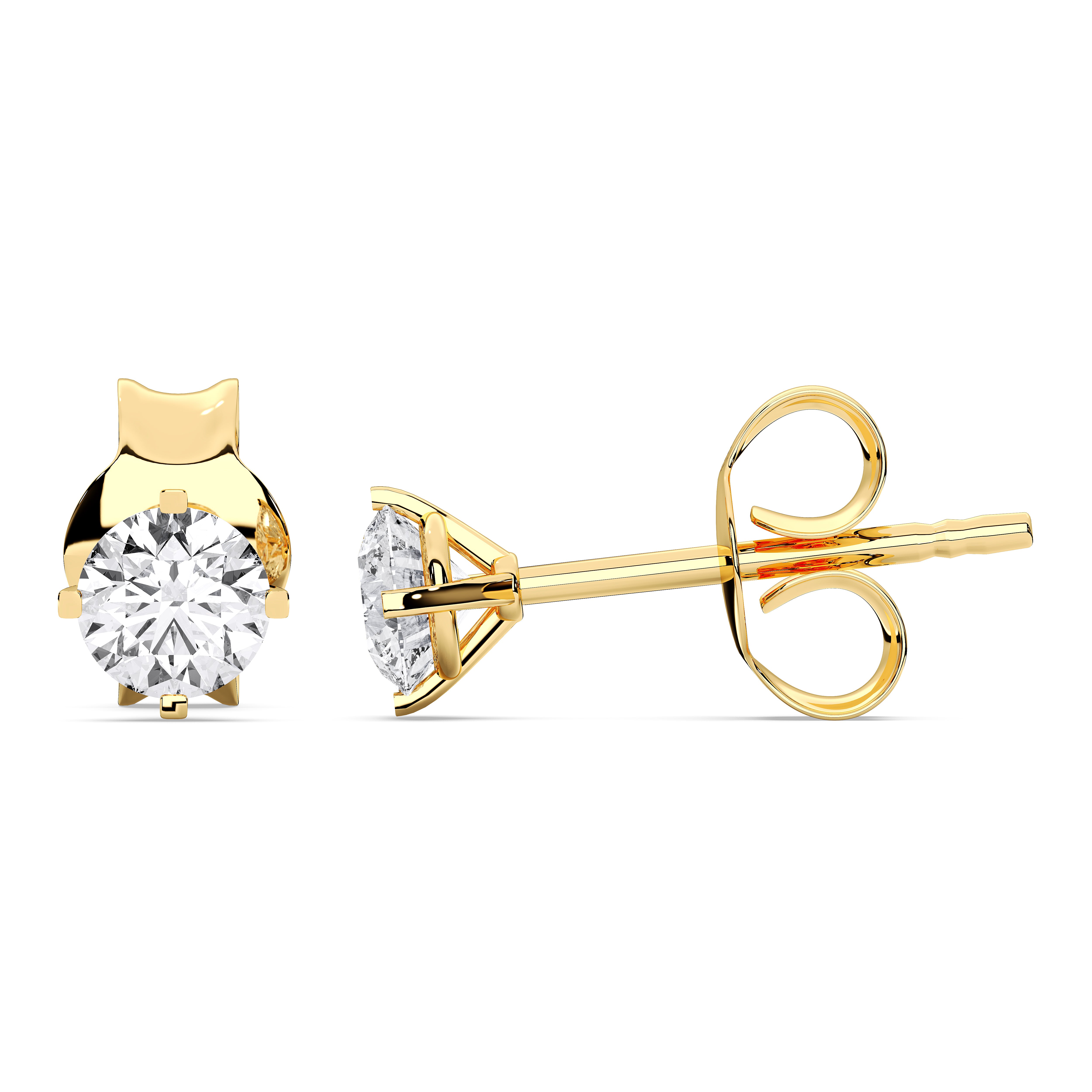1.00 Ct Four Prong Set Lab Grown Round Diamond Push Back Stud Earring in Solid Gold