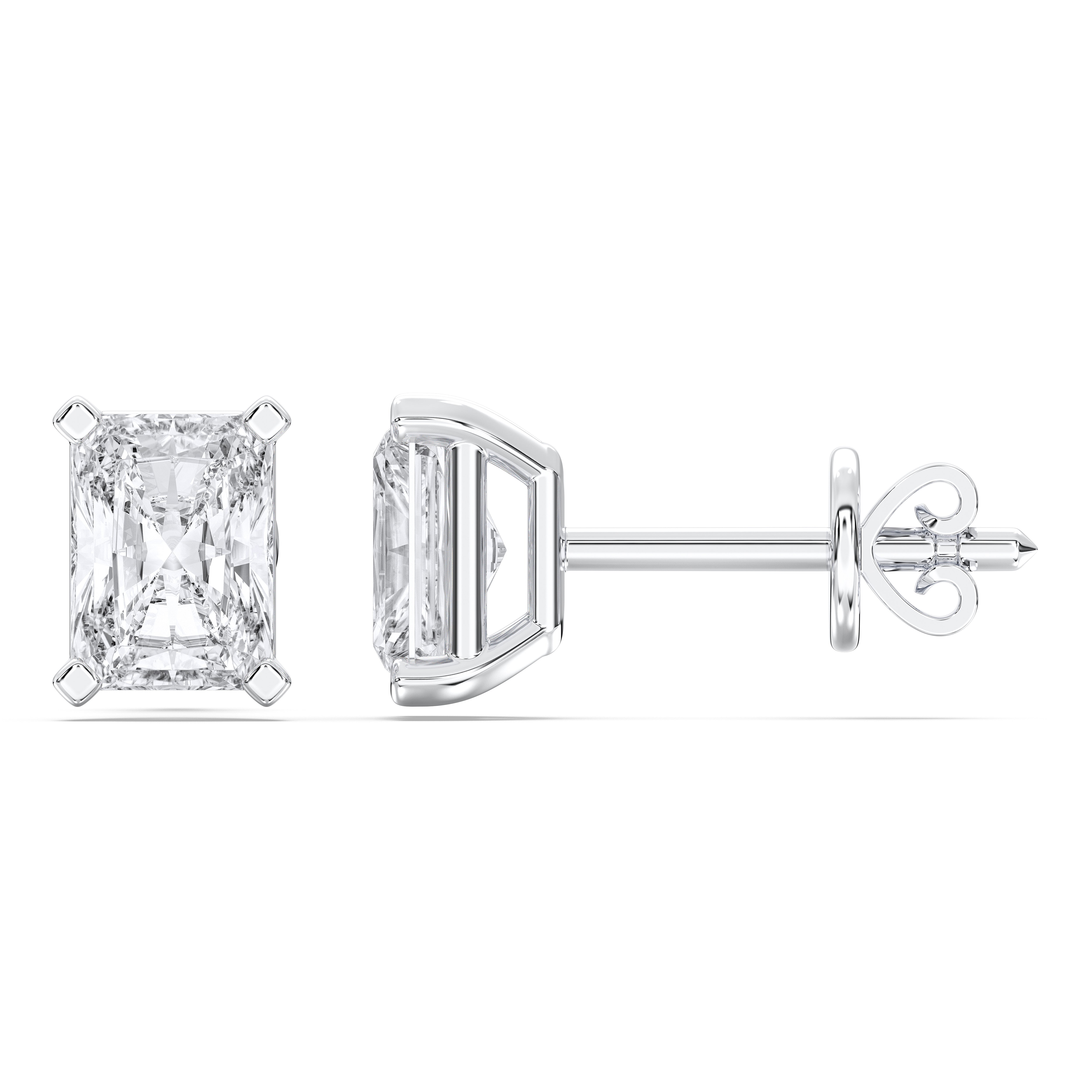 1 Ct Radiant Cut Lab Grown Diamond Pave Set Push Back Stud Earring Made in Solid Gold