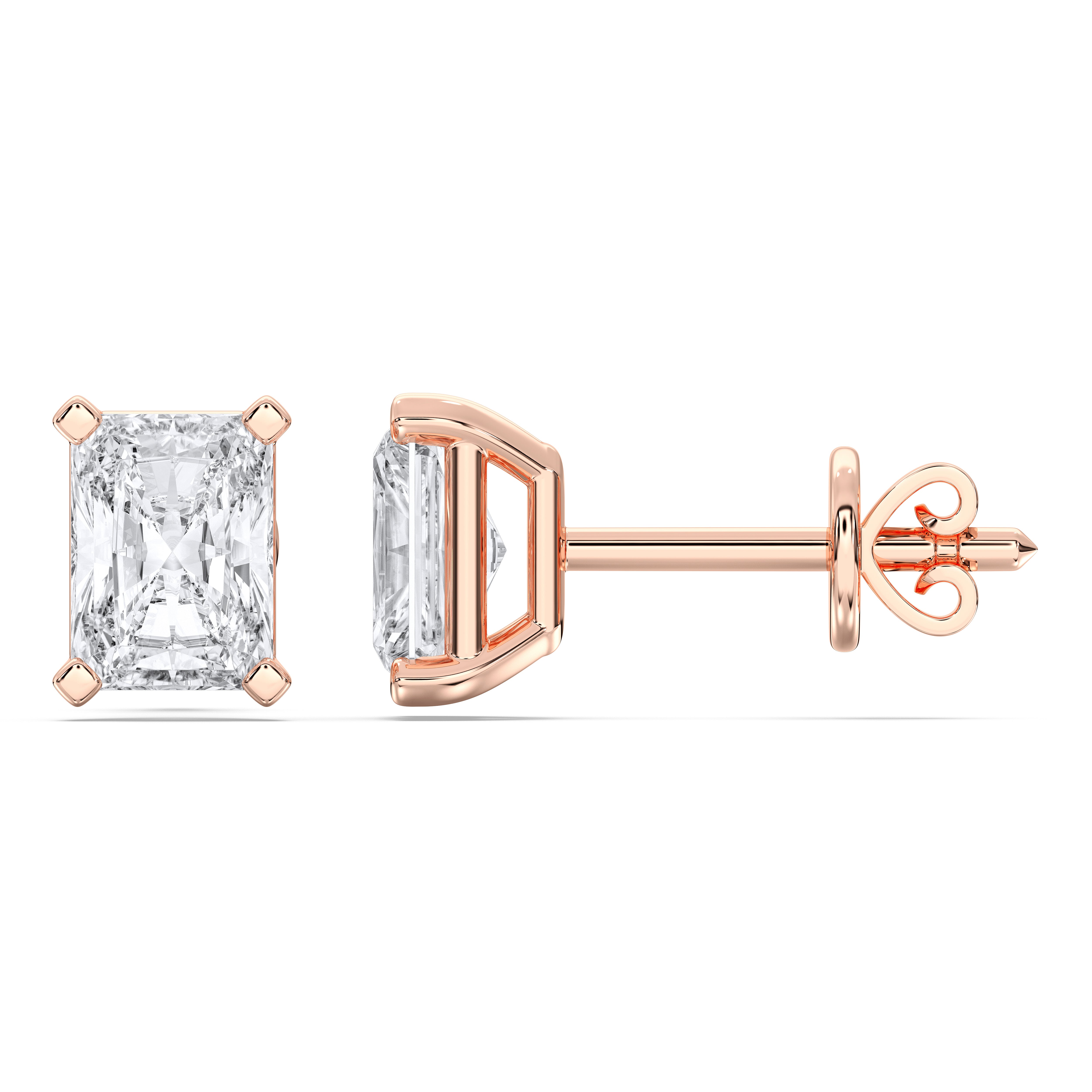 1 Ct Radiant Cut Lab Grown Diamond Pave Set Push Back Stud Earring Made in Solid Gold