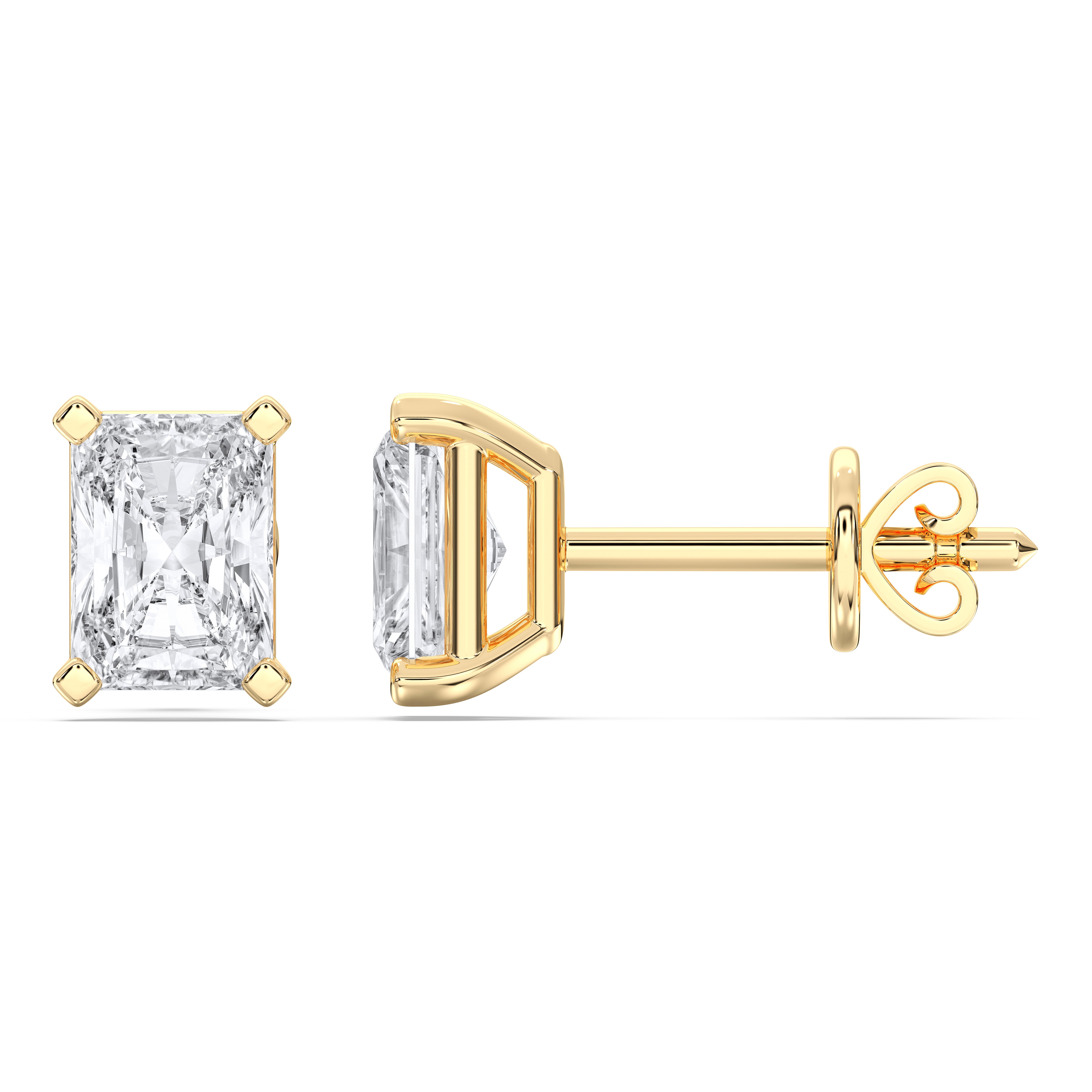1 Ct Radiant Cut Lab Grown Diamond Pave Set Push Back Stud Earring Made in Solid Gold