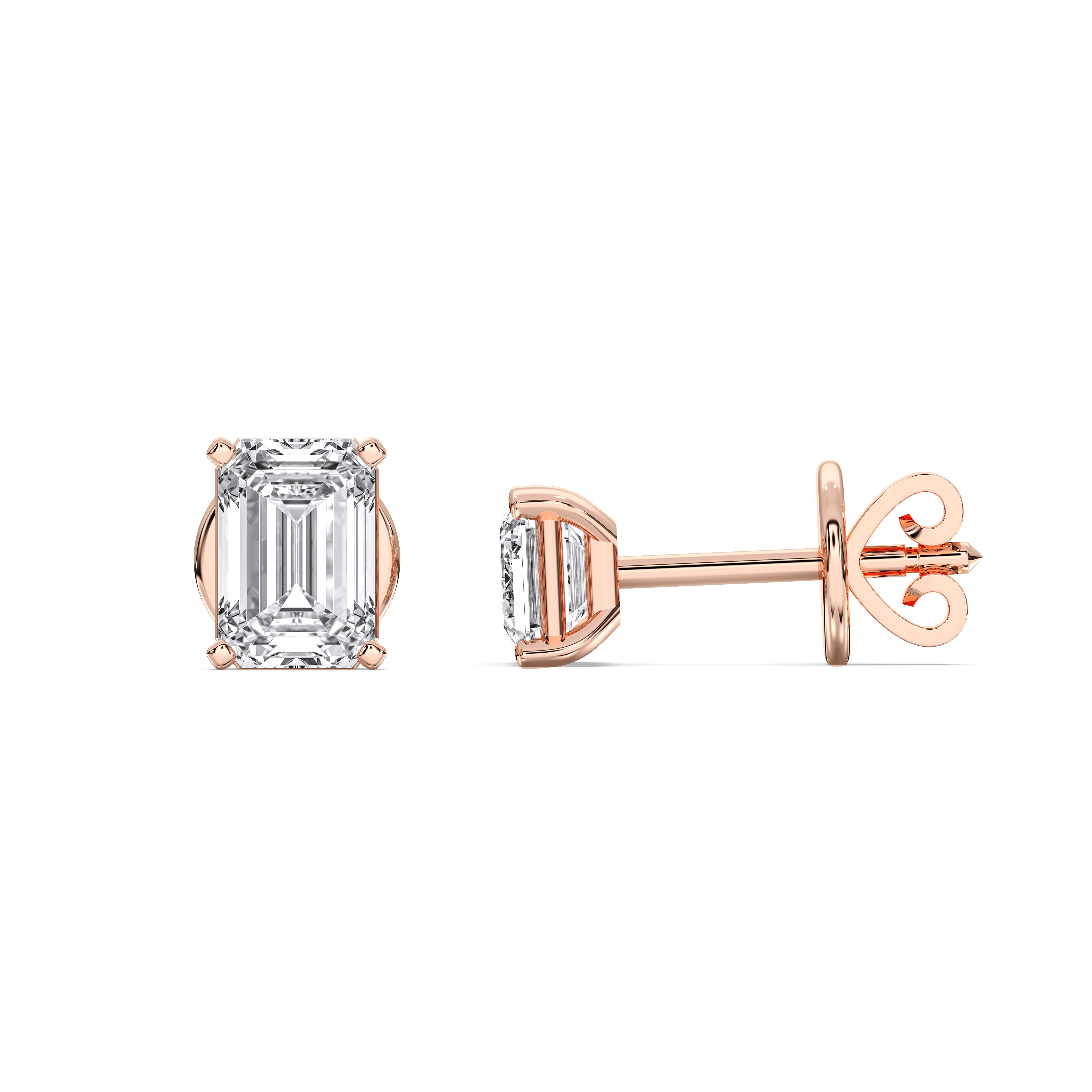 Emerald Shape Lab Grown Diamond Stud Earring