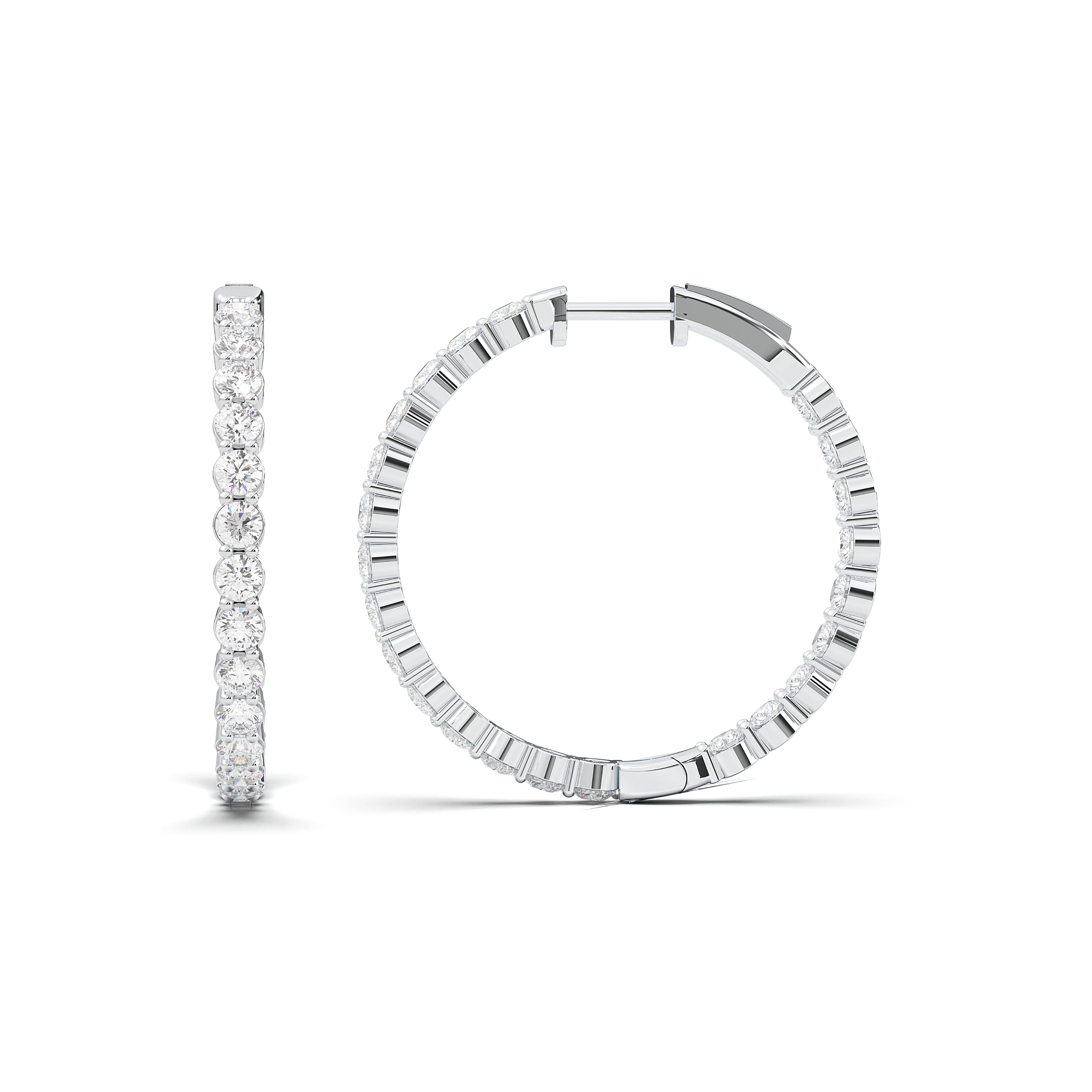 3.00 Lab Grown Round Diamond Hoop Earring For Women In Solid Gold