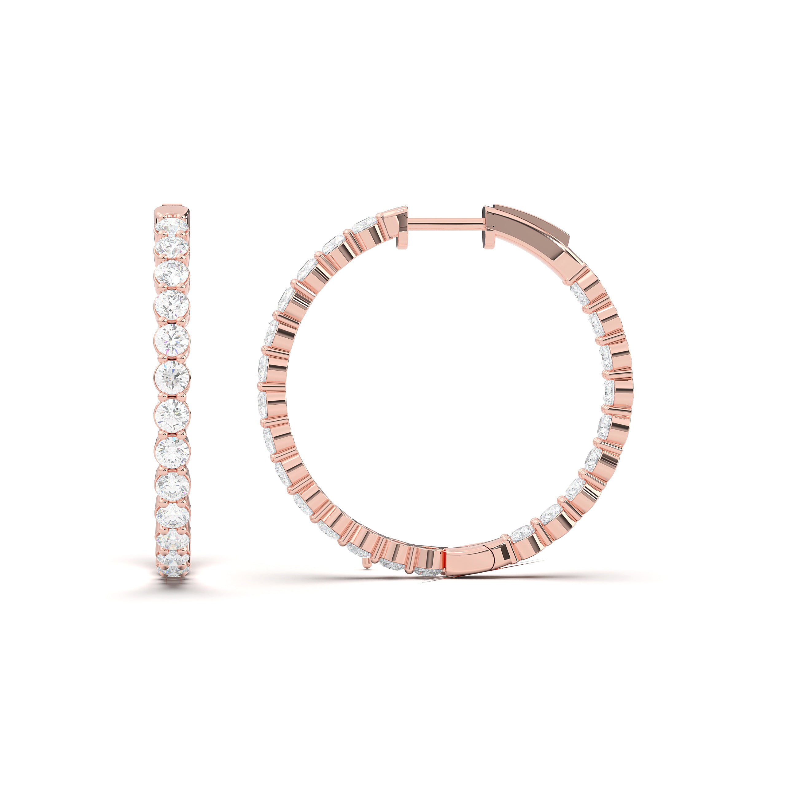 3.00 Lab Grown Round Diamond Hoop Earring For Women In Solid Gold