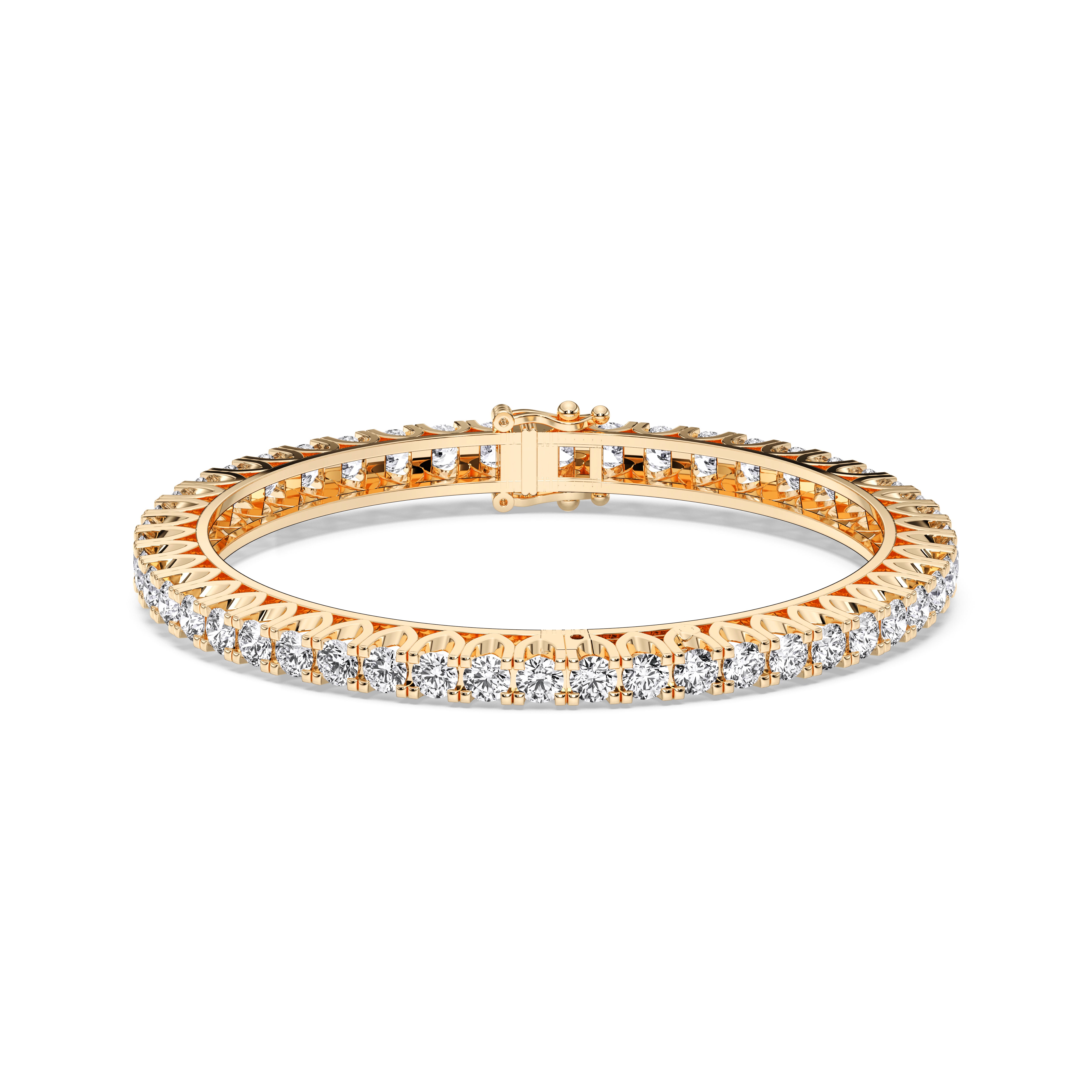 9.88 Carat Round Cut Lab Grown Diamond Prong Set Bangle in Solid Gold For Her