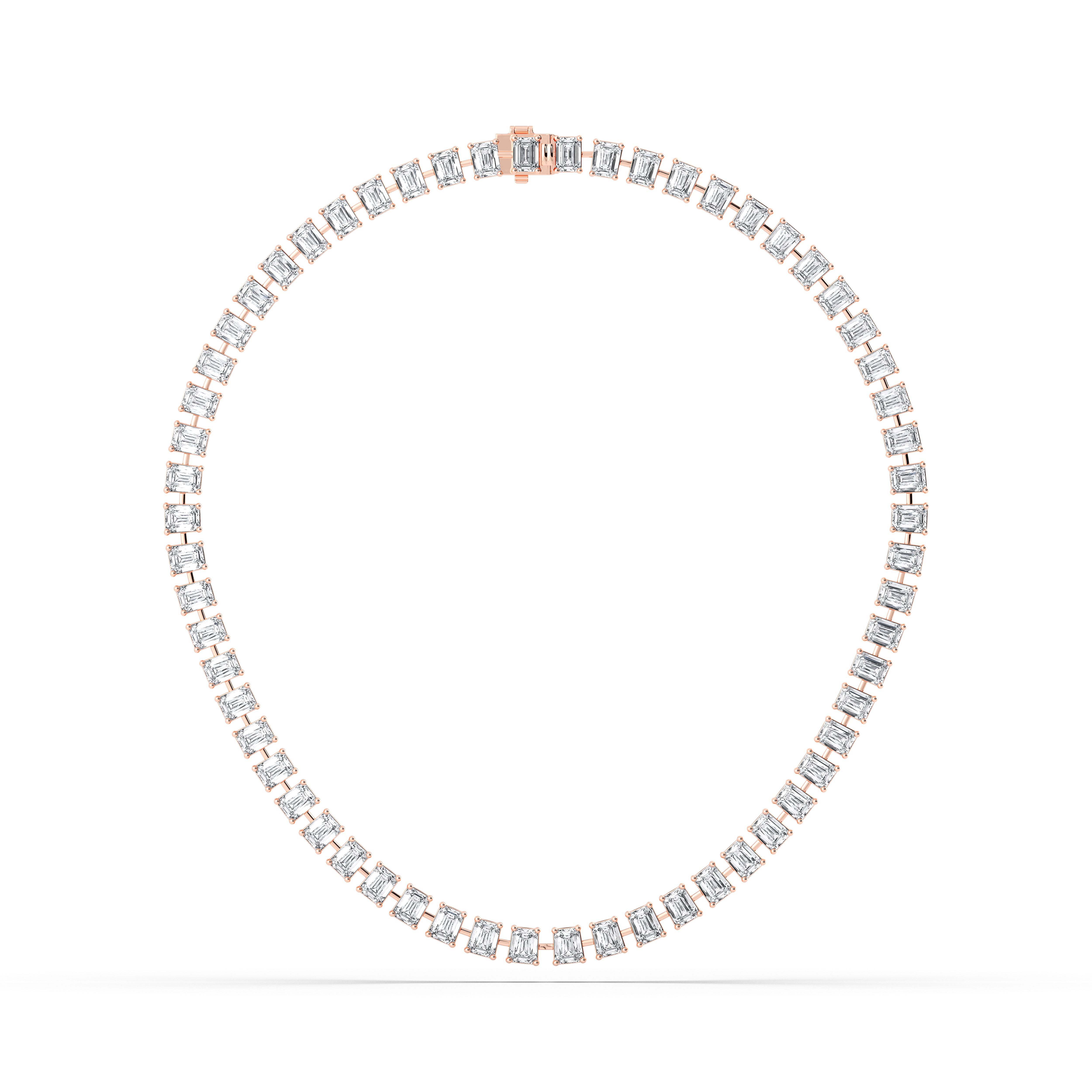 30 Carat Lab Grown (Each 0.50 Ct) Emerald Cut Diamond Tennis Necklace For Her in Solid Gold