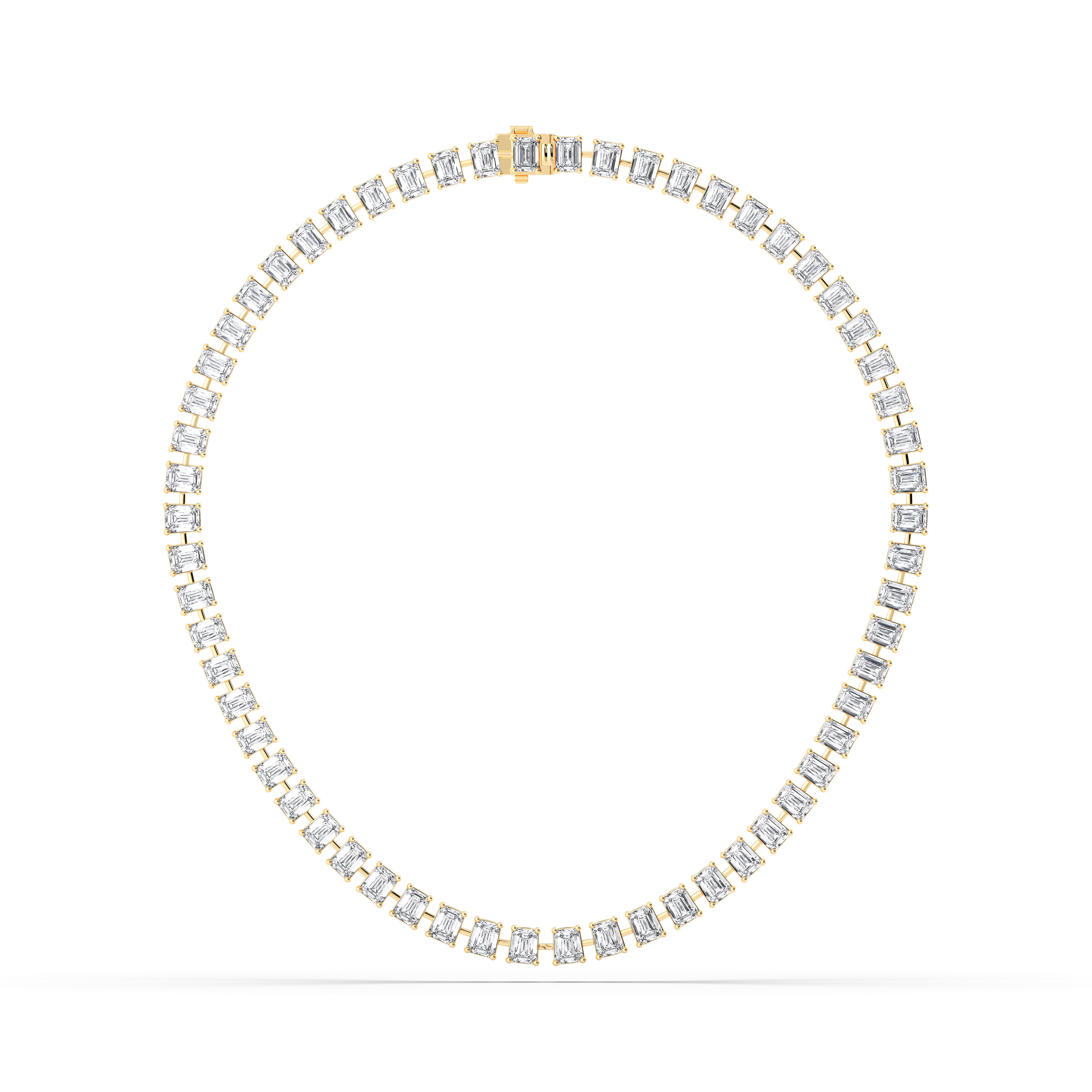 30 Carat Lab Grown (Each 0.50 Ct) Emerald Cut Diamond Tennis Necklace For Her in Solid Gold