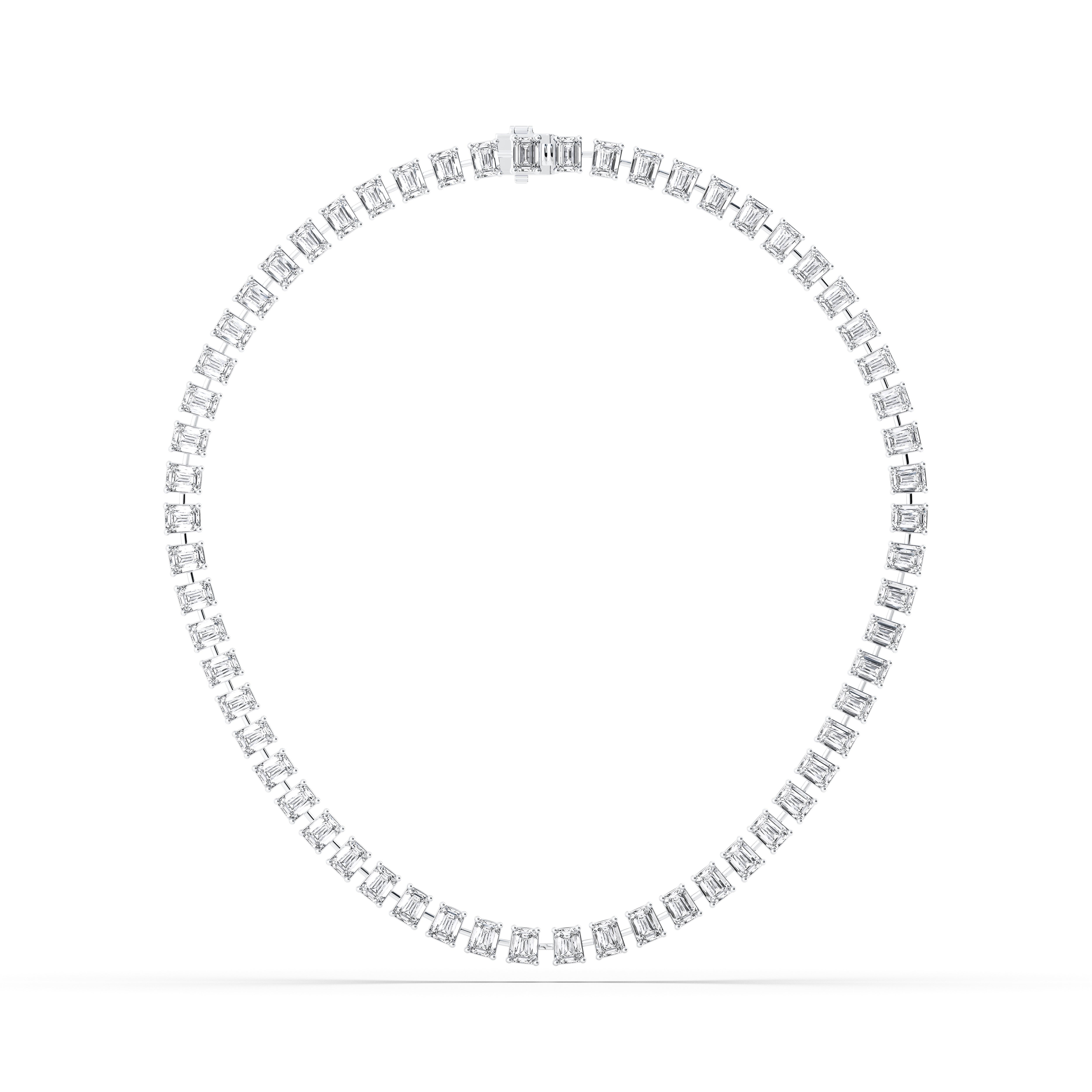 30 Carat Lab Grown (Each 0.50 Ct) Emerald Cut Diamond Tennis Necklace For Her in Solid Gold