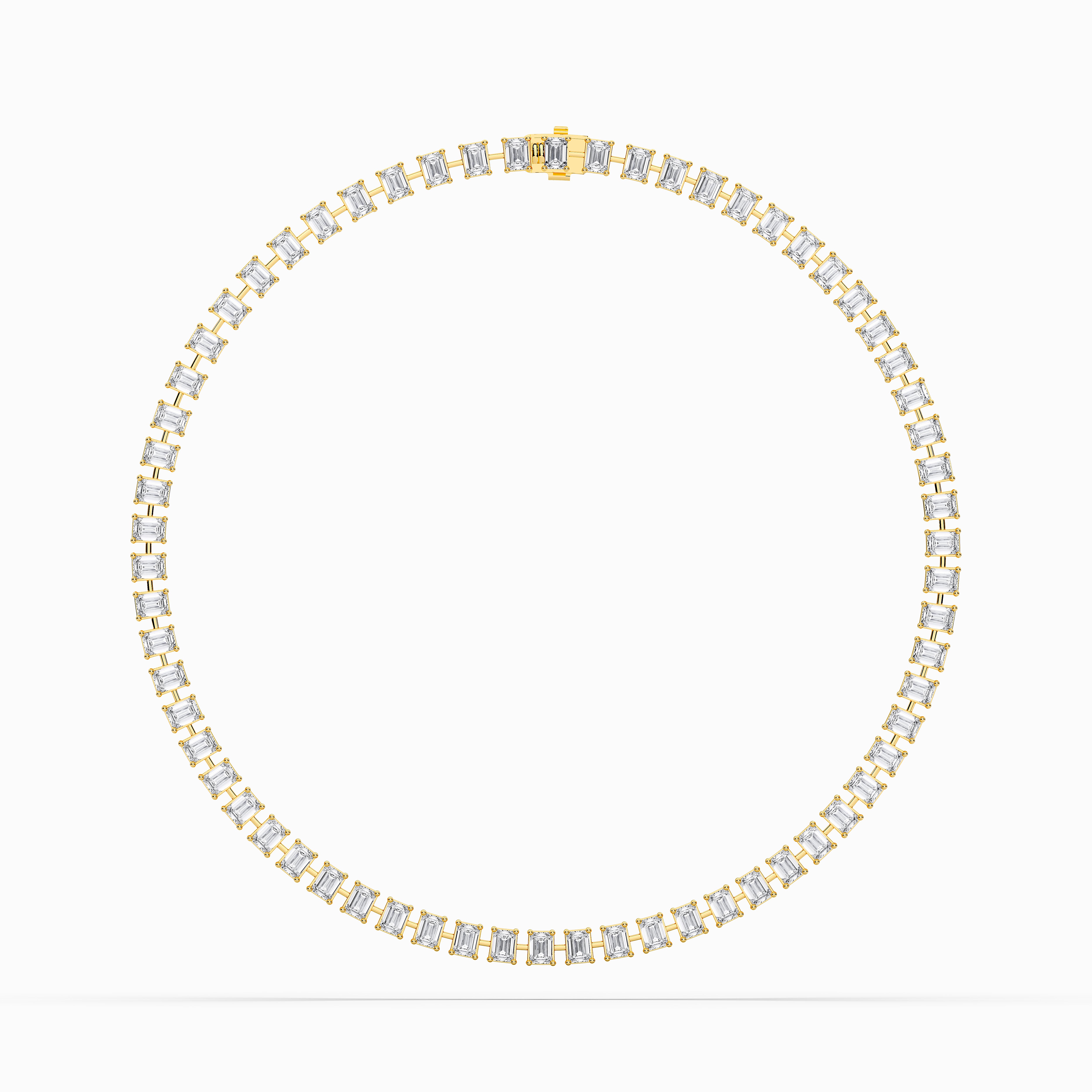 30 Carat Lab Grown (Each 0.50 Ct) Emerald Cut Diamond Tennis Necklace For Her in Solid Gold