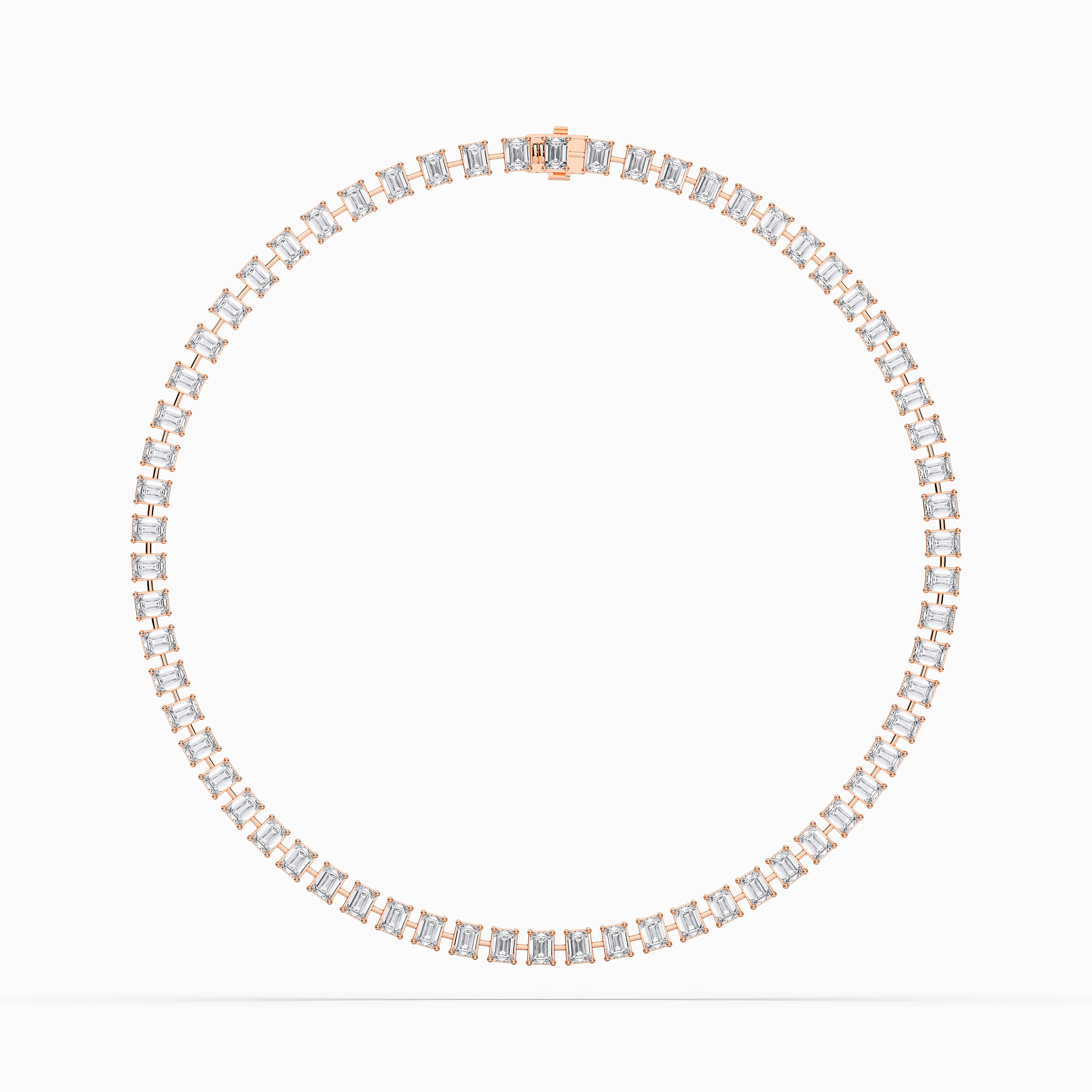 30 Carat Lab Grown (Each 0.50 Ct) Emerald Cut Diamond Tennis Necklace For Her in Solid Gold