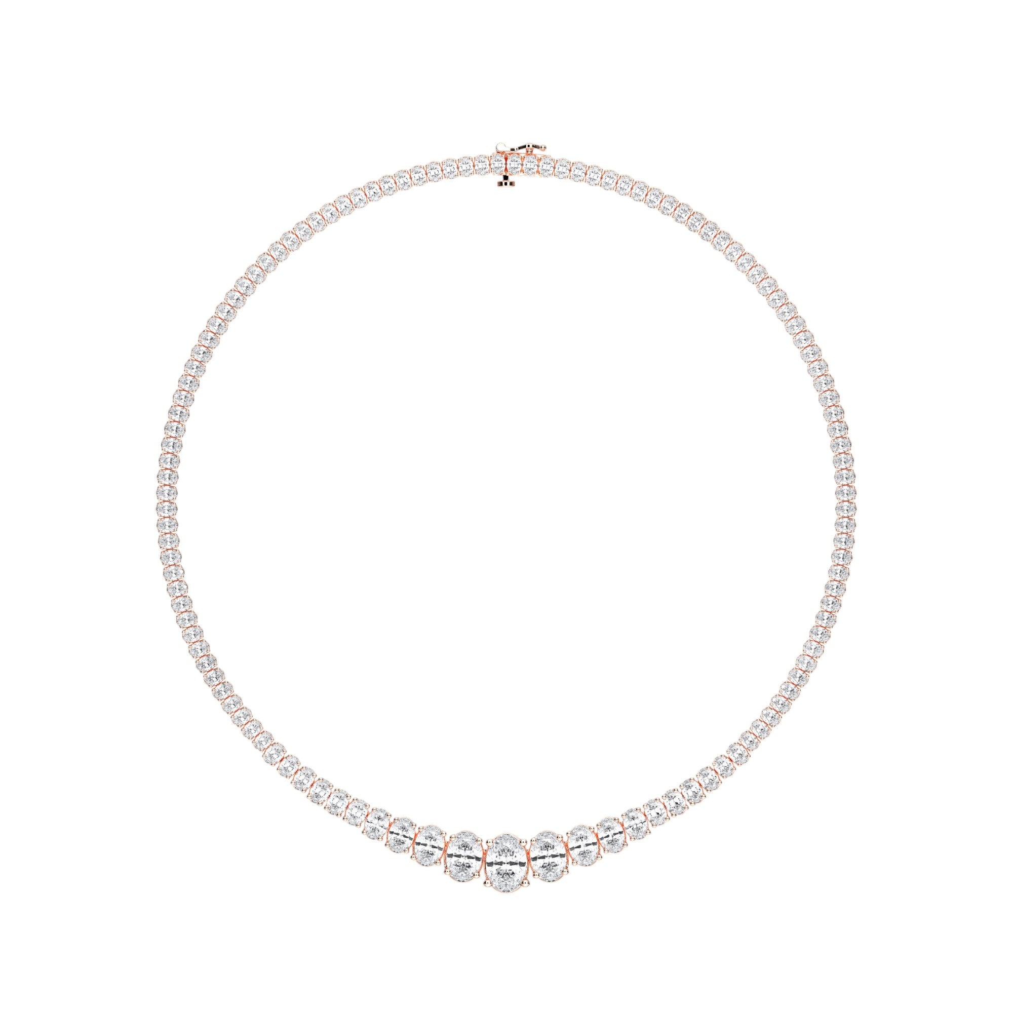 Oval Cut 20.00 Ct Lab Created Graduated Diamond 16 Inch Tennis Necklace For Her In Gold