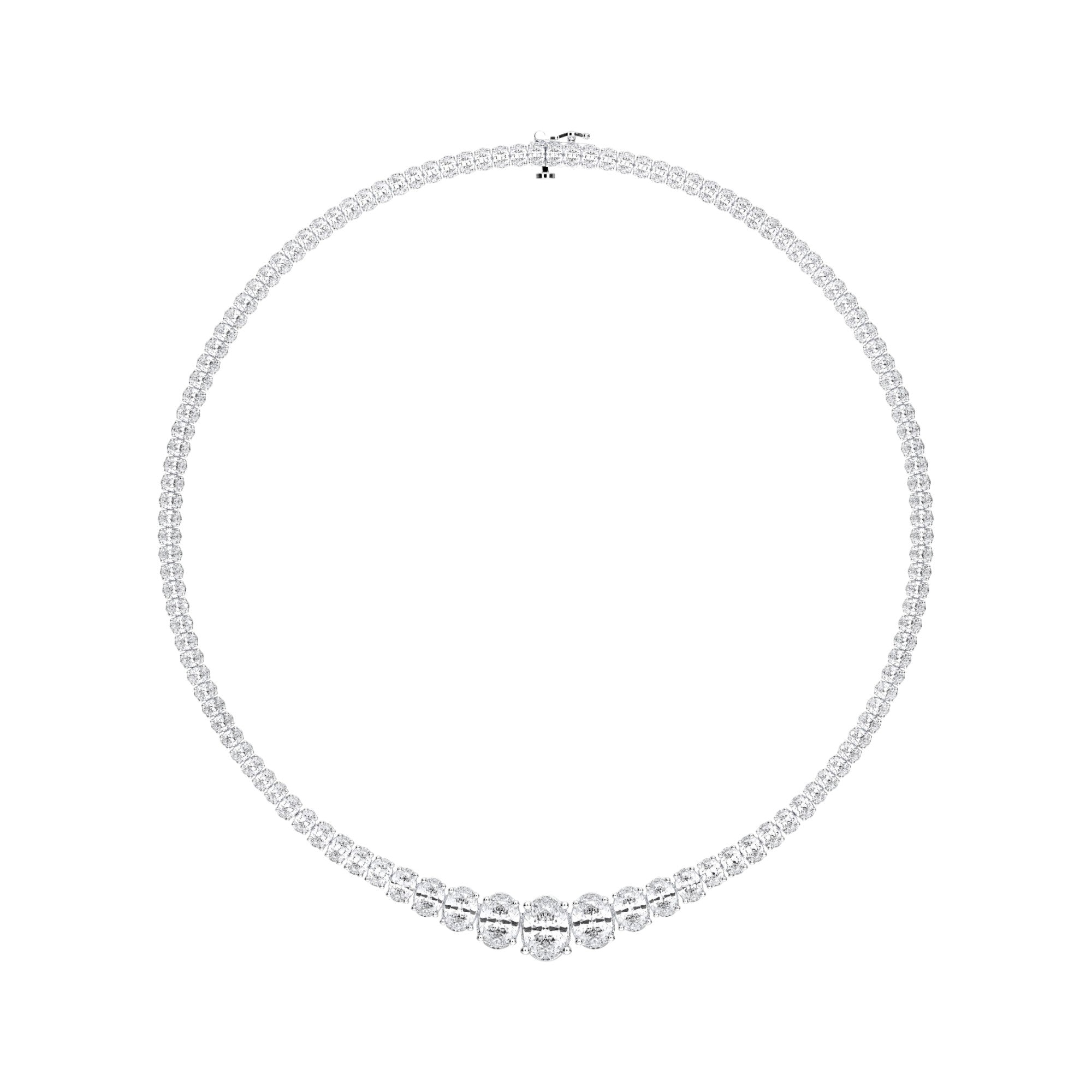 Oval Cut 20.00 Ct Lab Created Graduated Diamond 16 Inch Tennis Necklace For Her In Gold