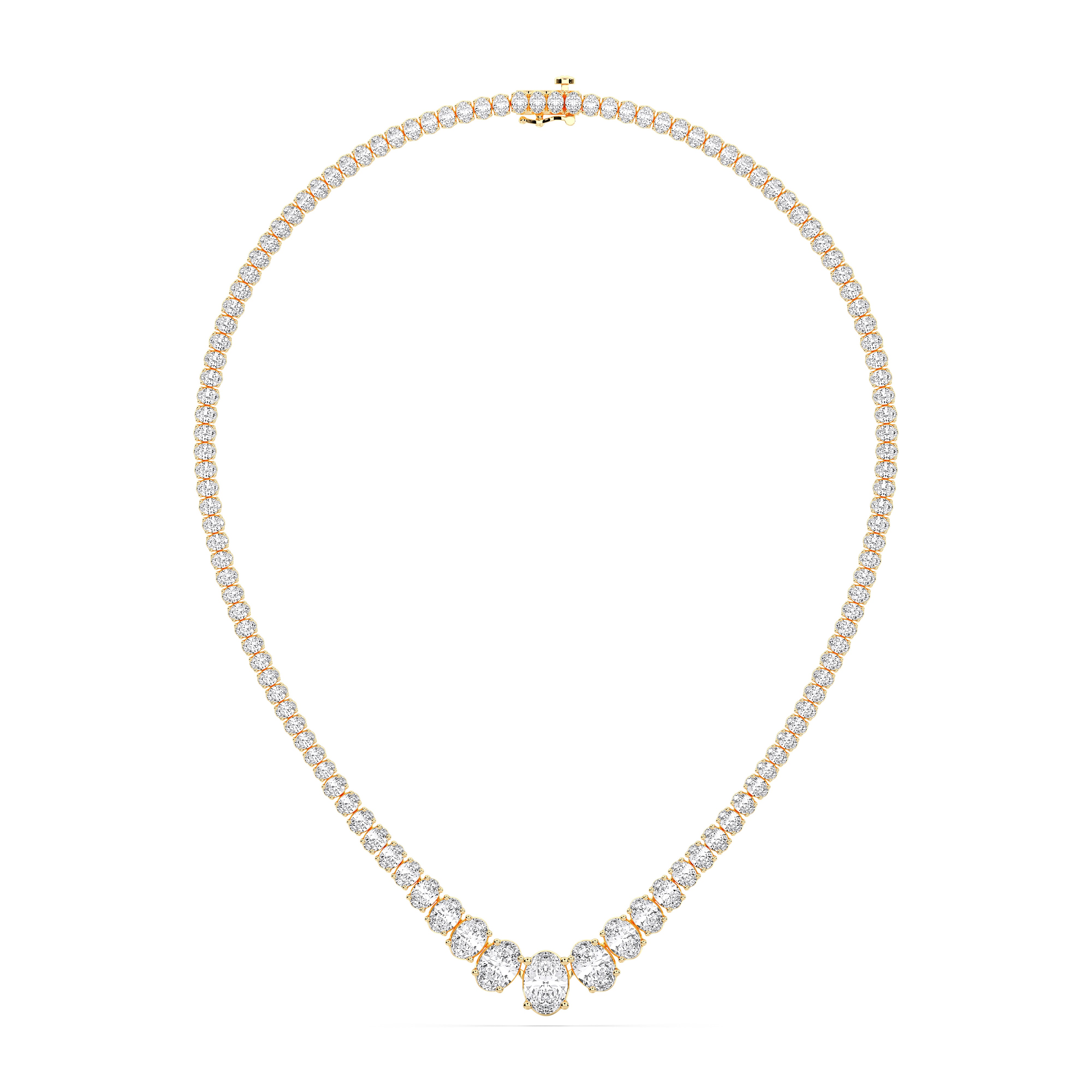 Oval Cut 19 Ct Lab Grown Graduated Diamond 16 Inch Tennis Necklace in Solid Gold For Women