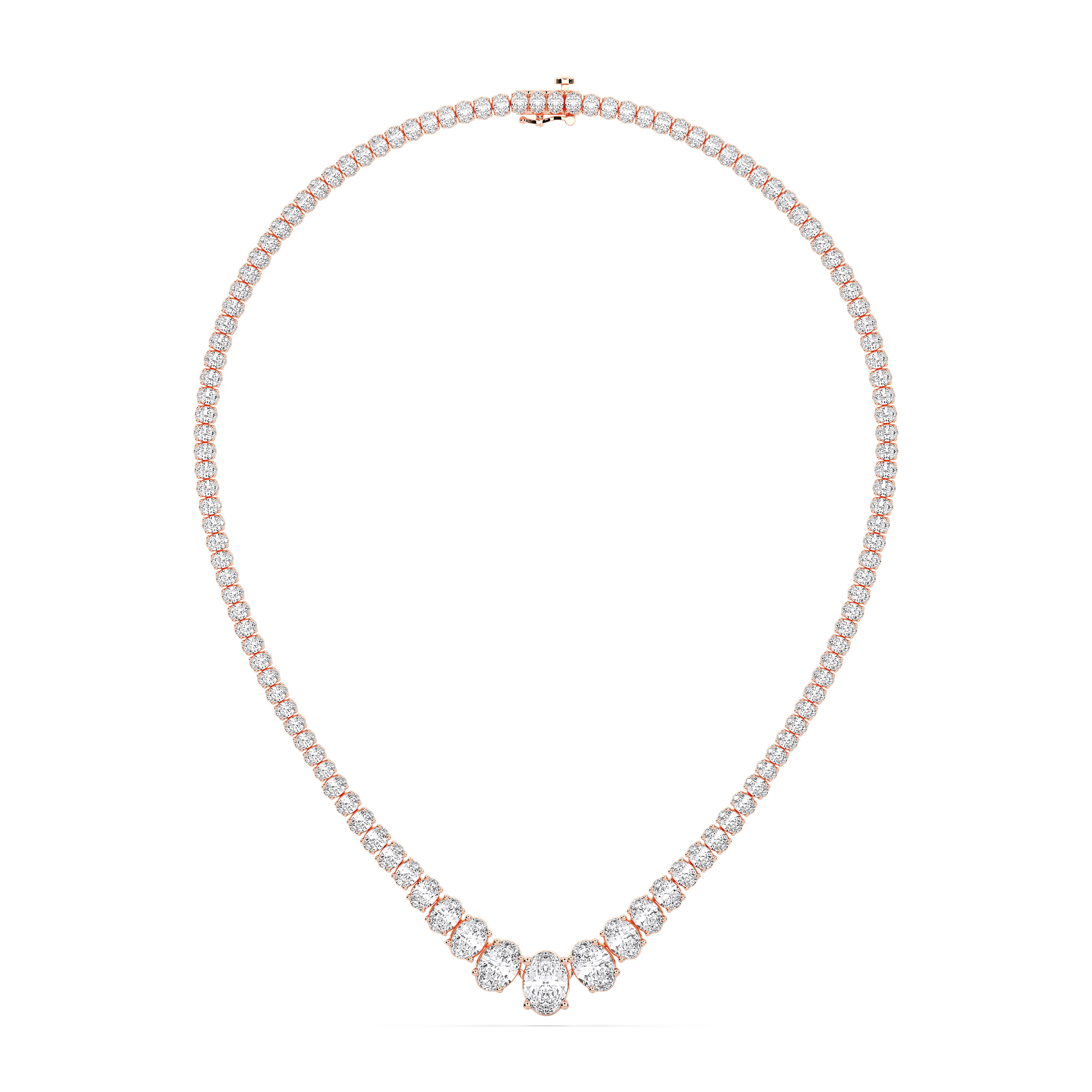 Oval Cut 19 Ct Lab Grown Graduated Diamond 16 Inch Tennis Necklace in Solid Gold For Women