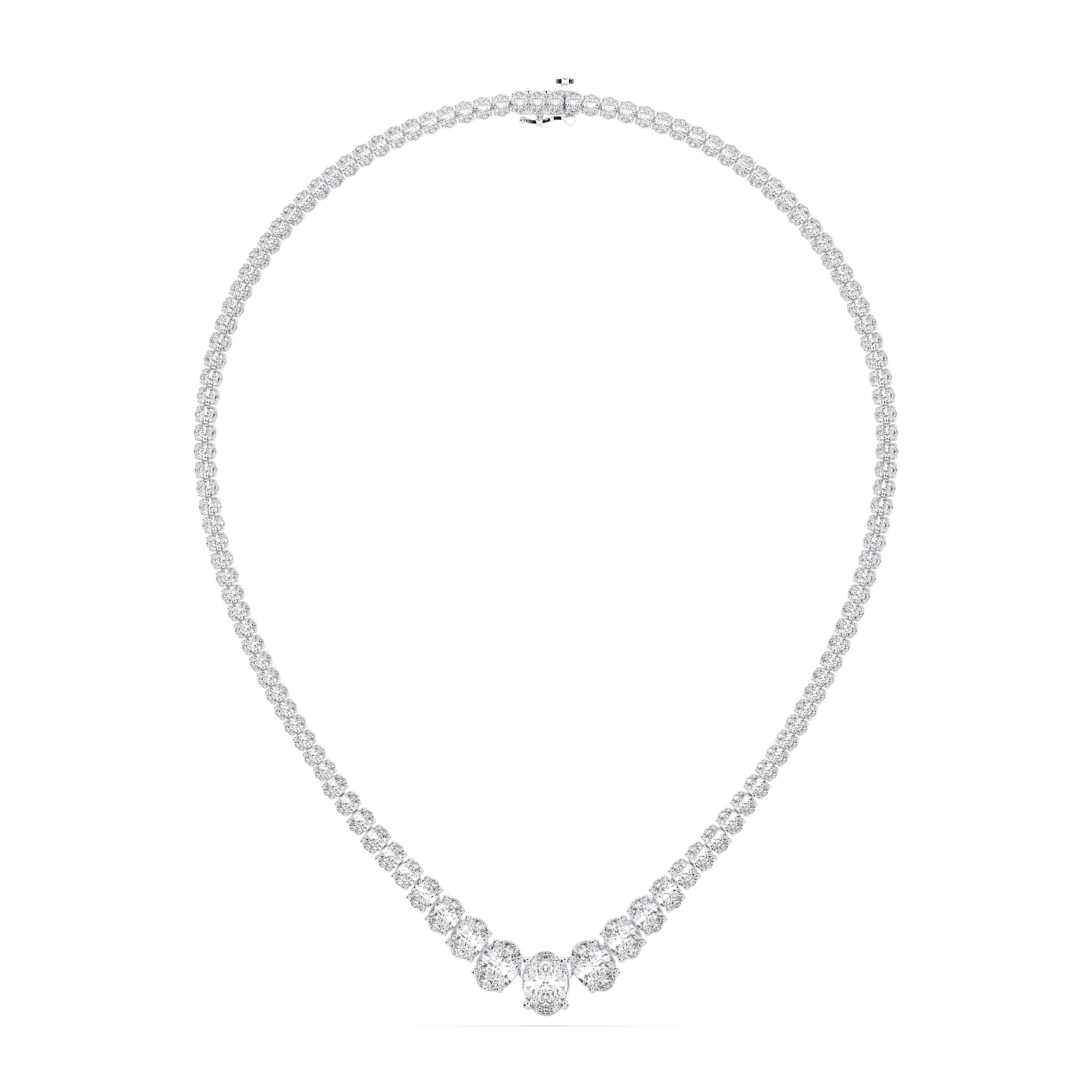 Oval Cut 19 Ct Lab Grown Graduated Diamond 16 Inch Tennis Necklace in Solid Gold For Women