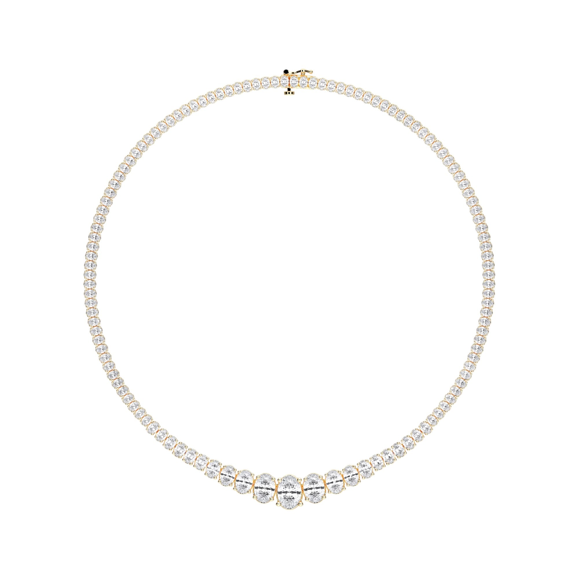 Oval Cut 20.00 Ct Lab Created Graduated Diamond 16 Inch Tennis Necklace For Her In Gold
