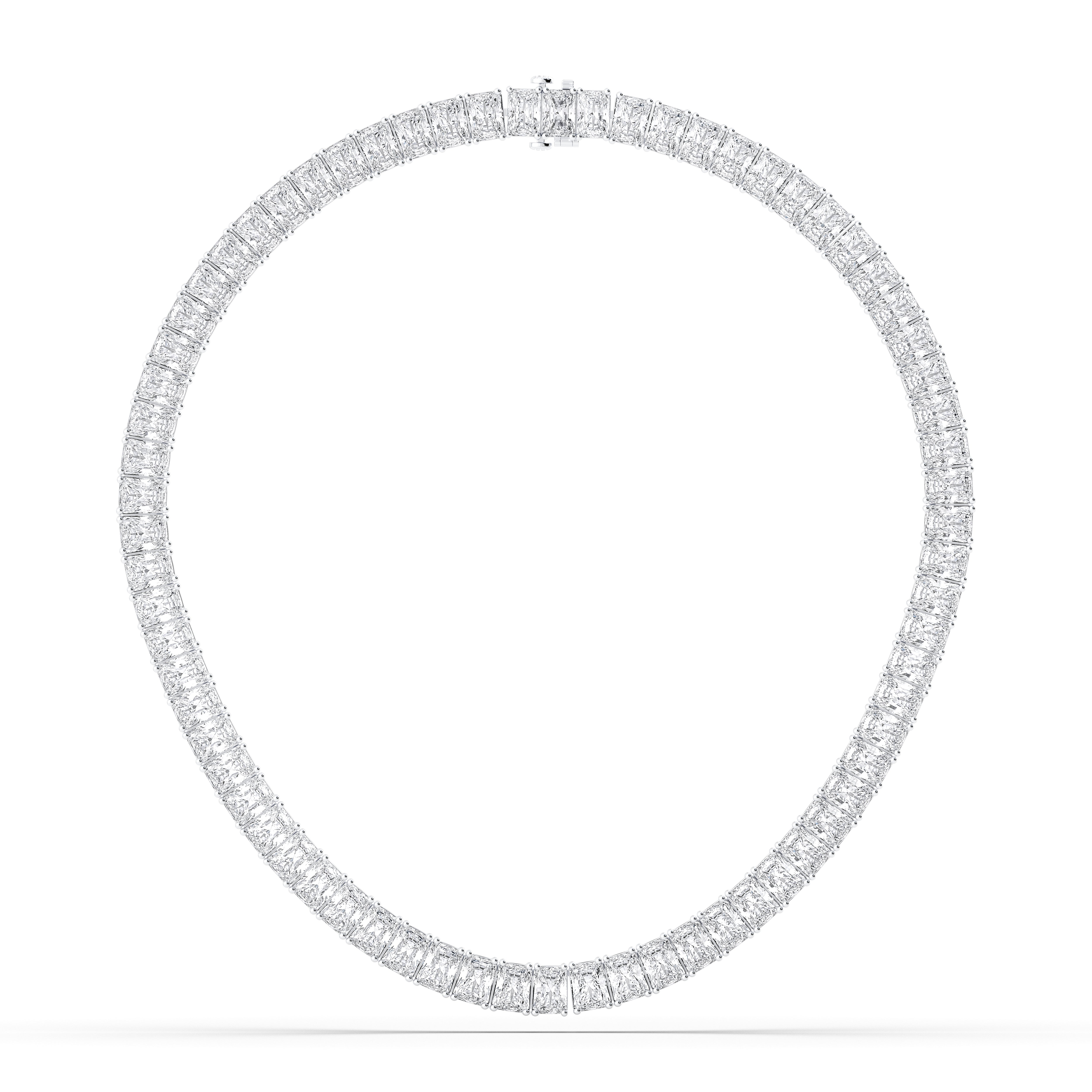 71.00 Carat ( Each 1.00 Carat ) Lab Created Radiant Cut Diamond Tennis Necklace in Solid Gold