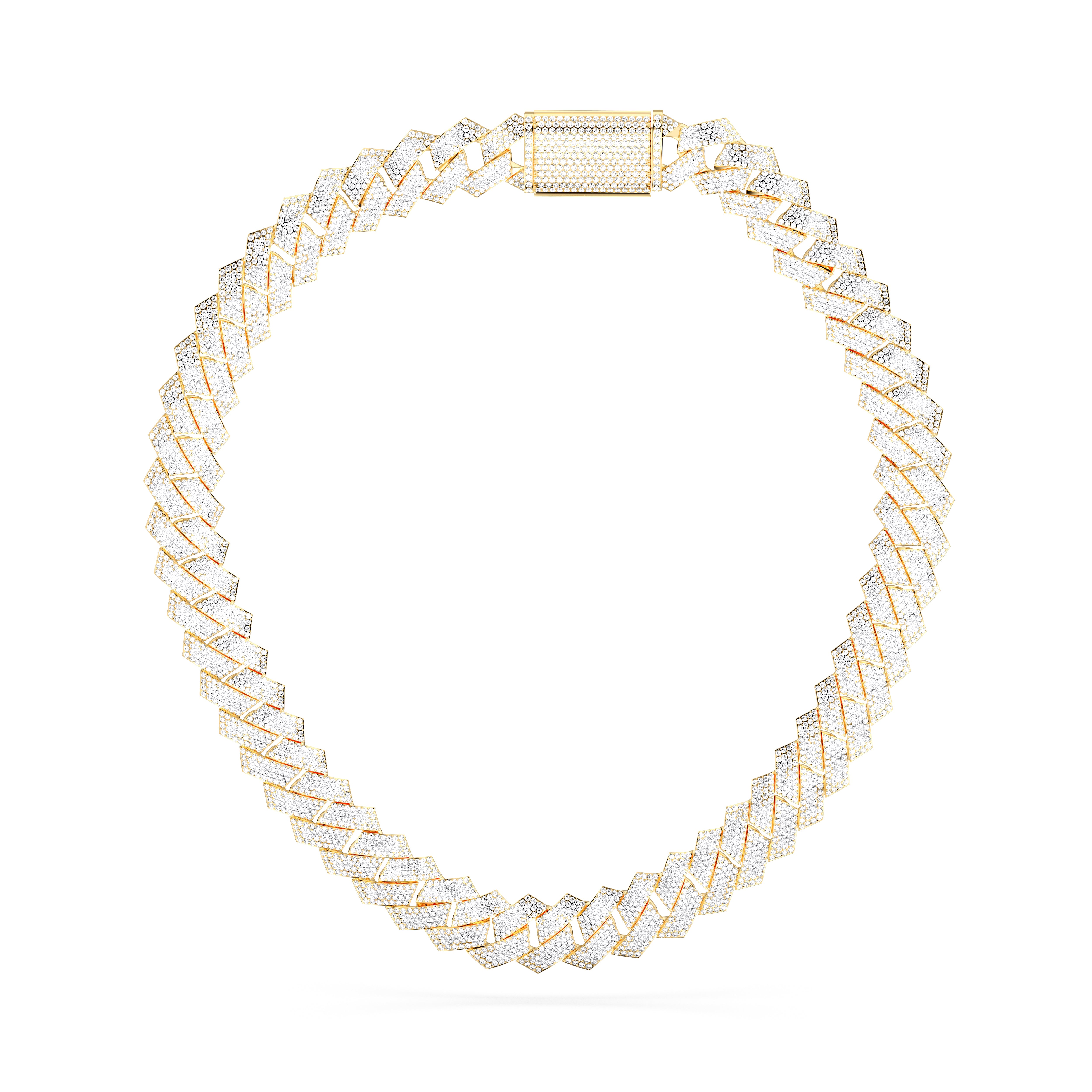 26.00 CT Round Brilliant Cut Lab Grown Diamond Cuban Link Chain Hip Hop Necklace Made in Solid Gold