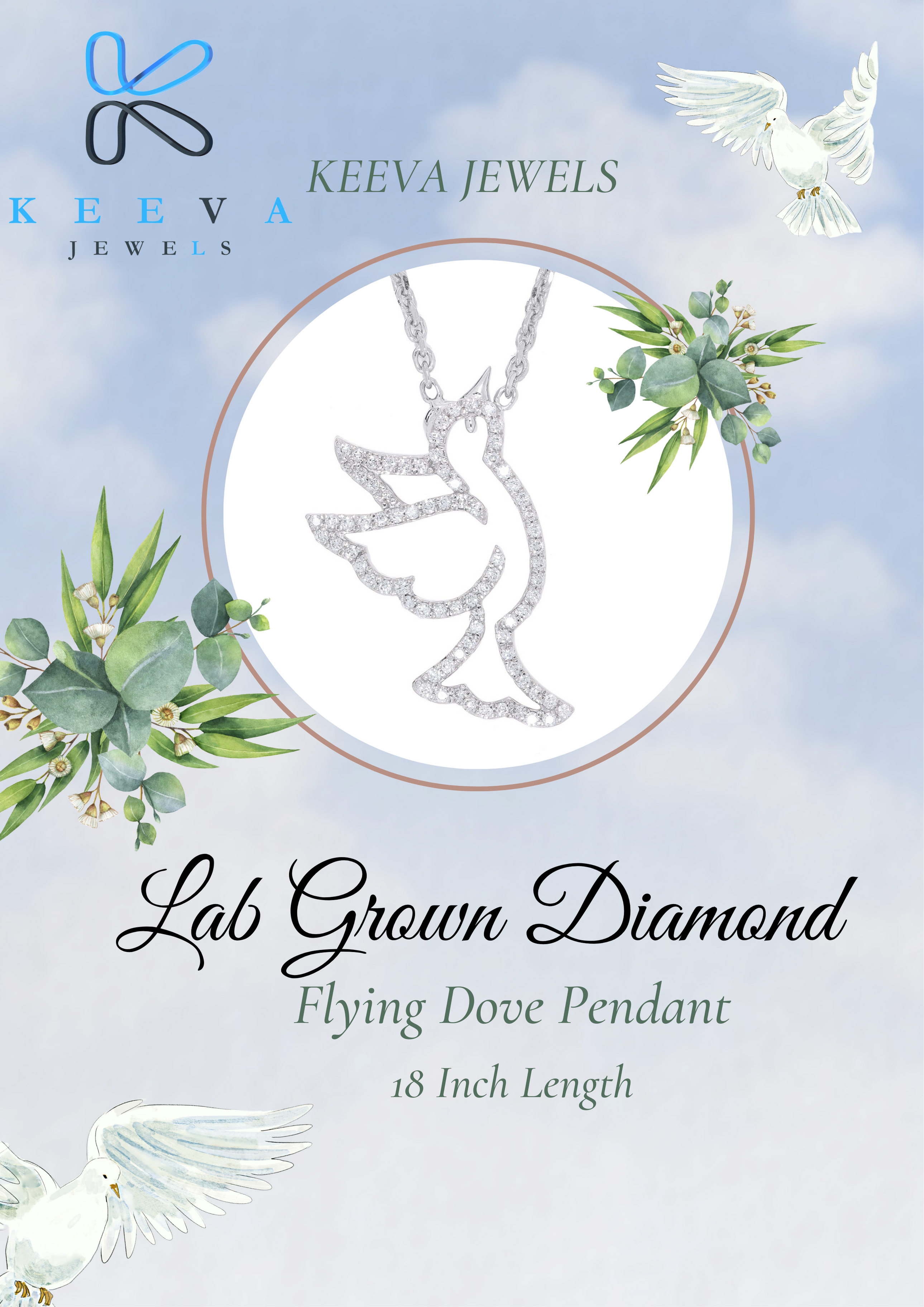 Keeva Jewels Round Diamond Flying Bird Design Nacklace - KJN2115