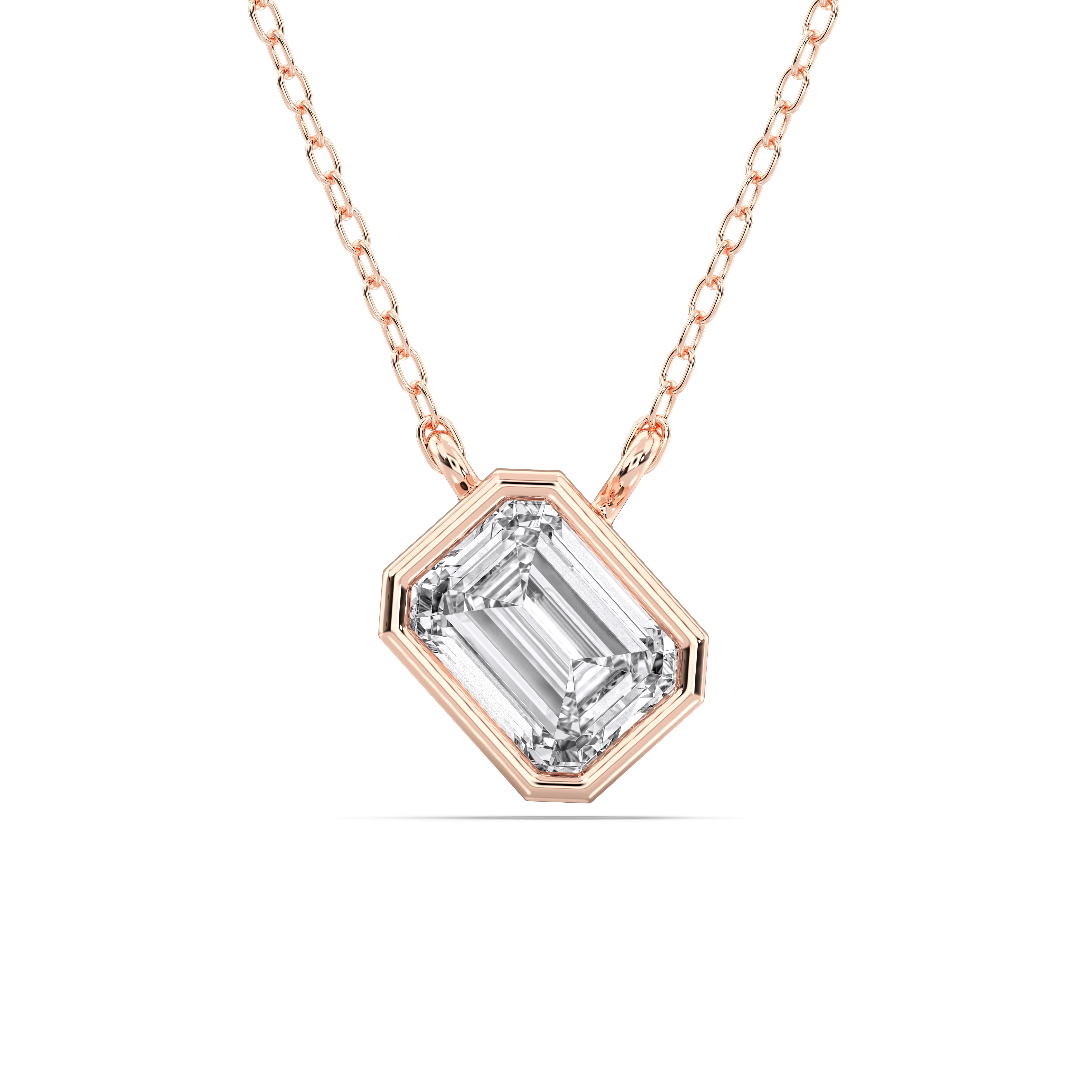 0.75 Carat Bezel Set Emerald Diamond Solitaire Pendant Made in Solid Gold