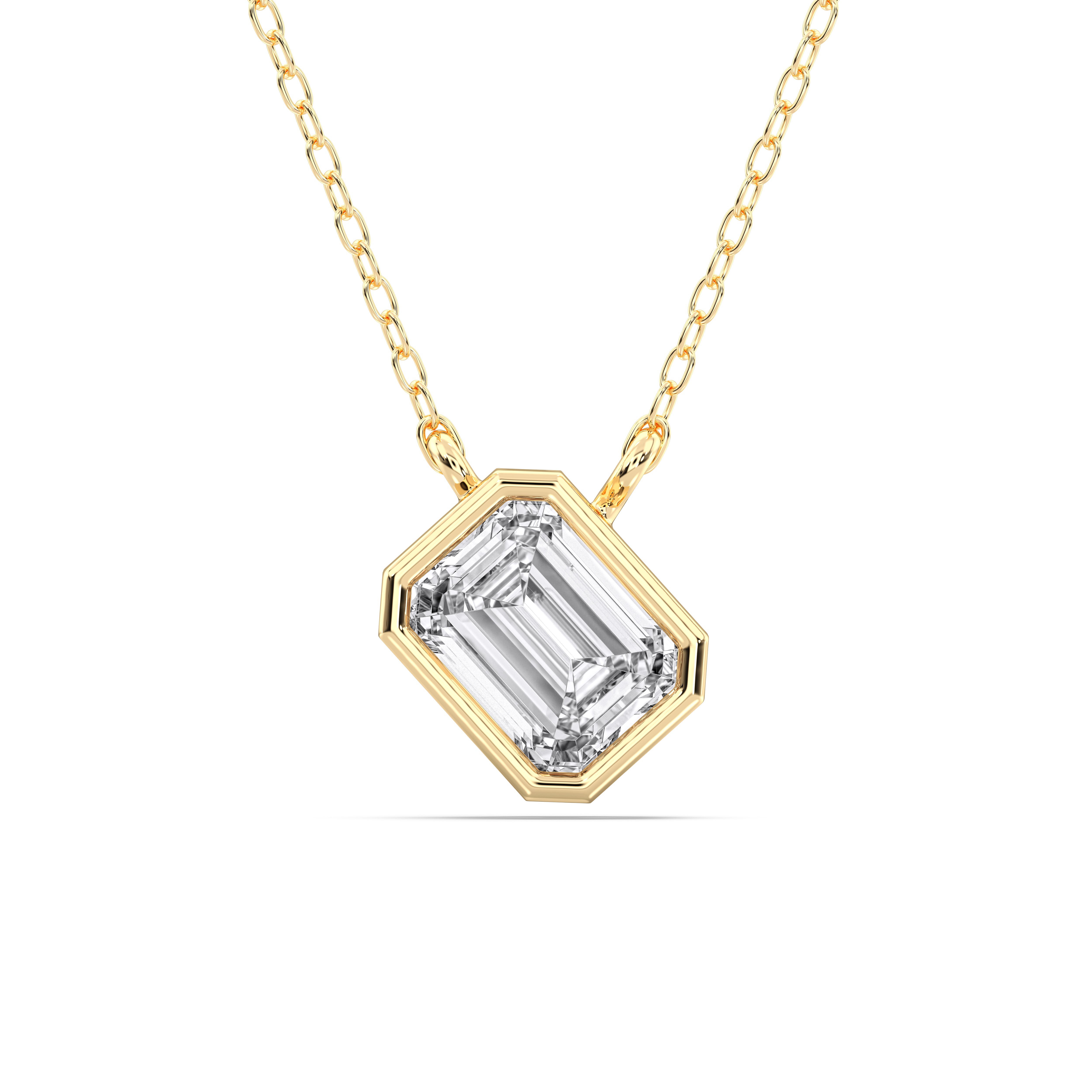 0.75 Carat Bezel Set Emerald Diamond Solitaire Pendant Made in Solid Gold