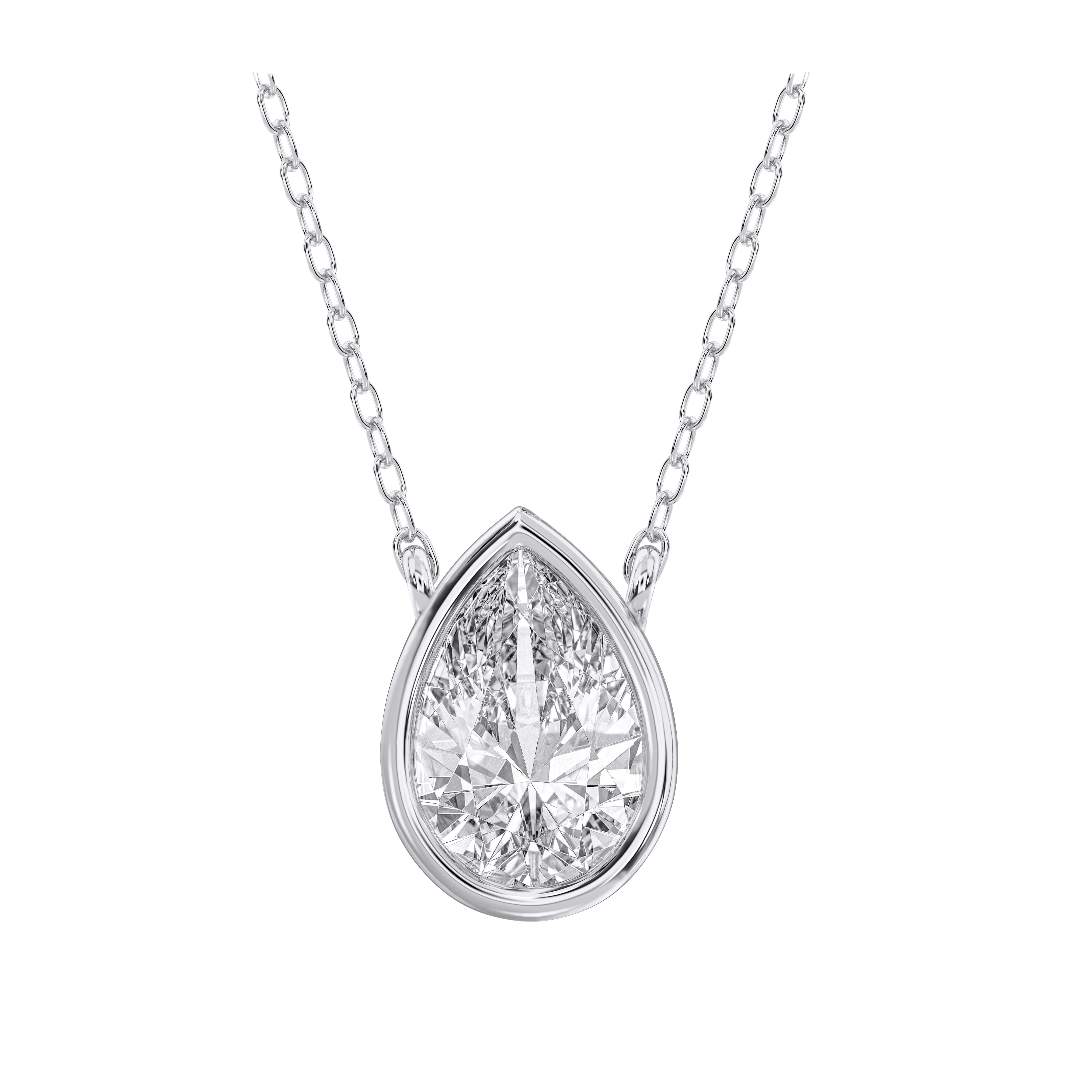0.75 Carat Pear Shape Lab Grown Diamond Solitaire Pendant Made in Solid Gold