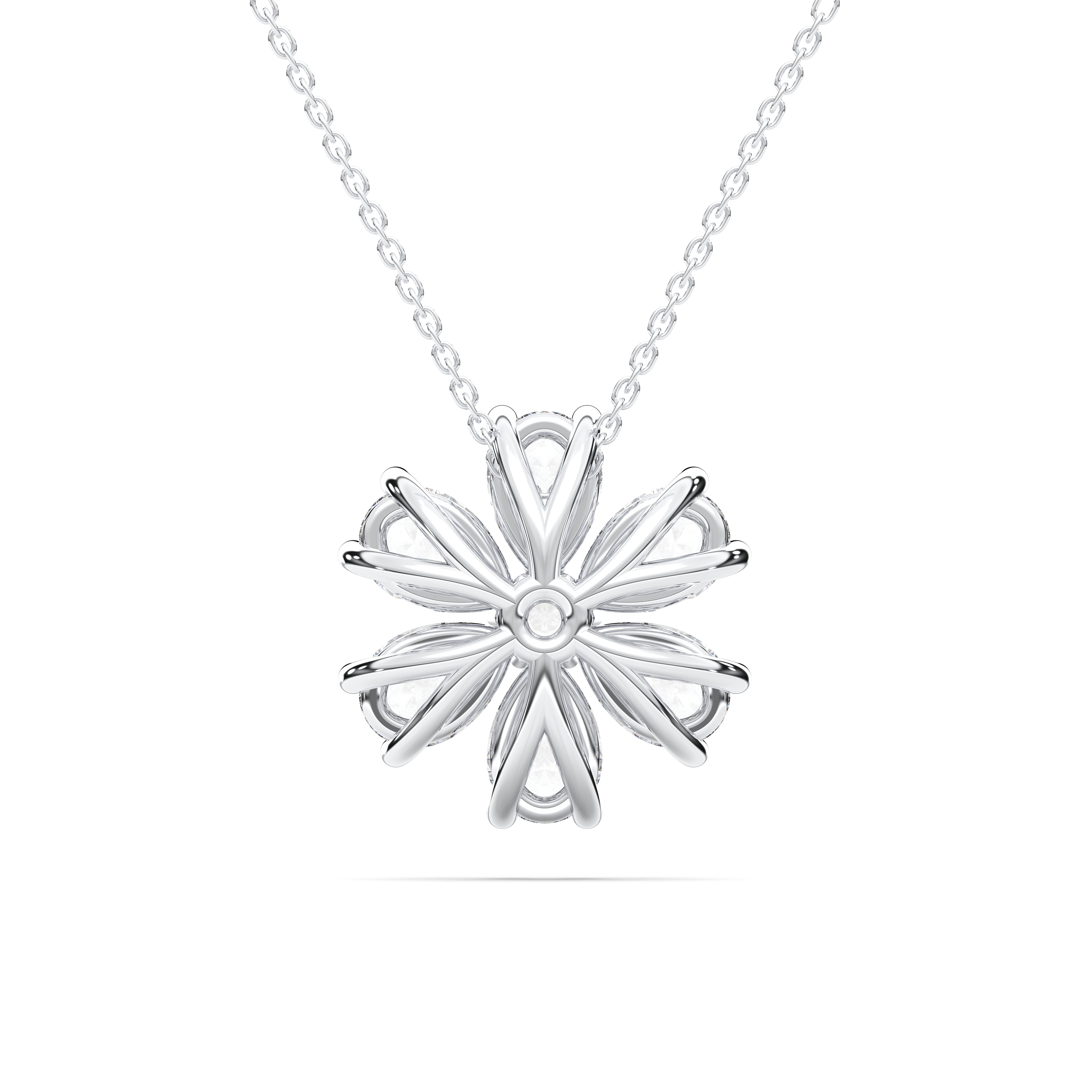 Flower Shaped 2.00 Carat Pear & Round Brilliant Cut Diamond Pendant In Solid Gold For Her