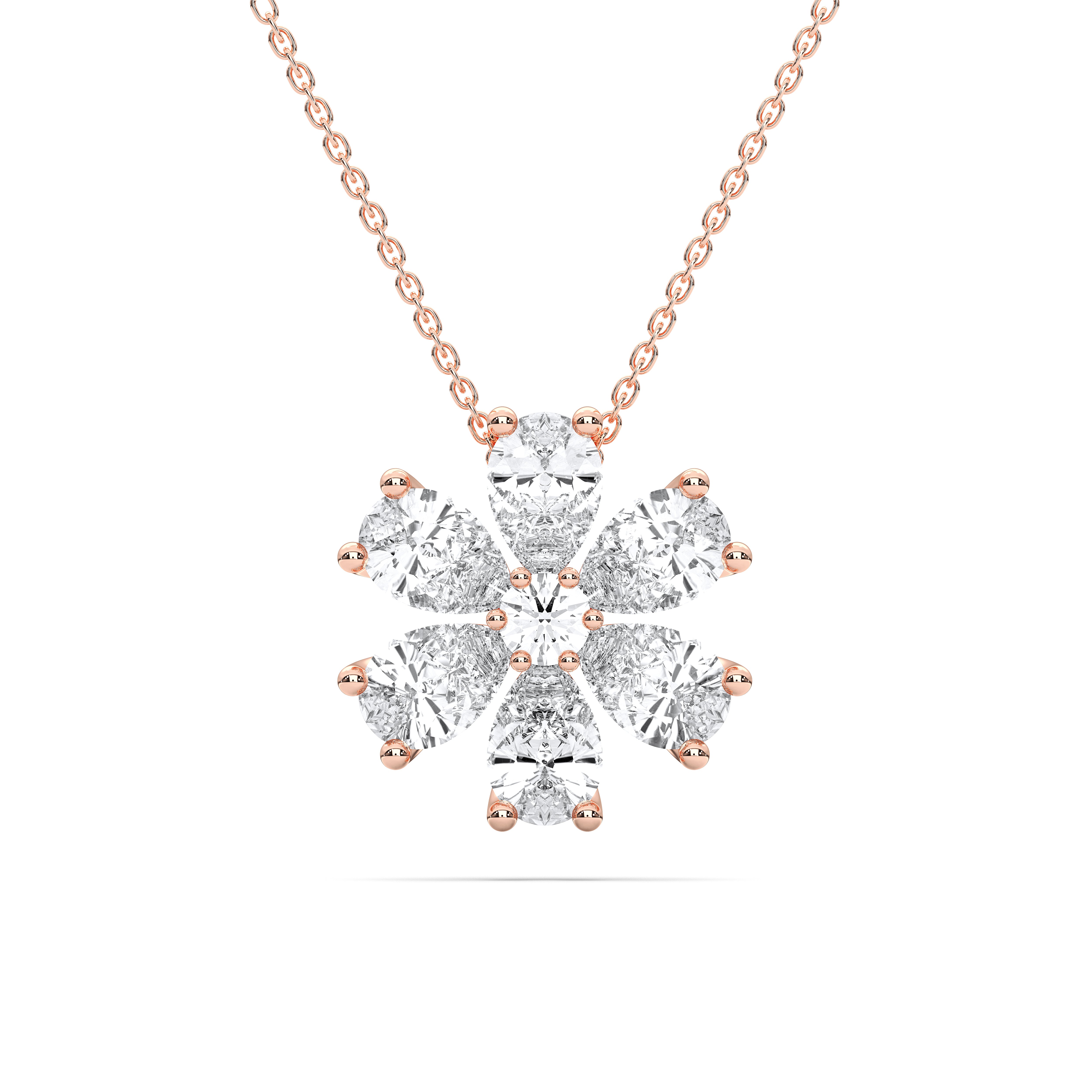Flower Shaped 2.00 Carat Pear & Round Brilliant Cut Diamond Pendant In Solid Gold For Her