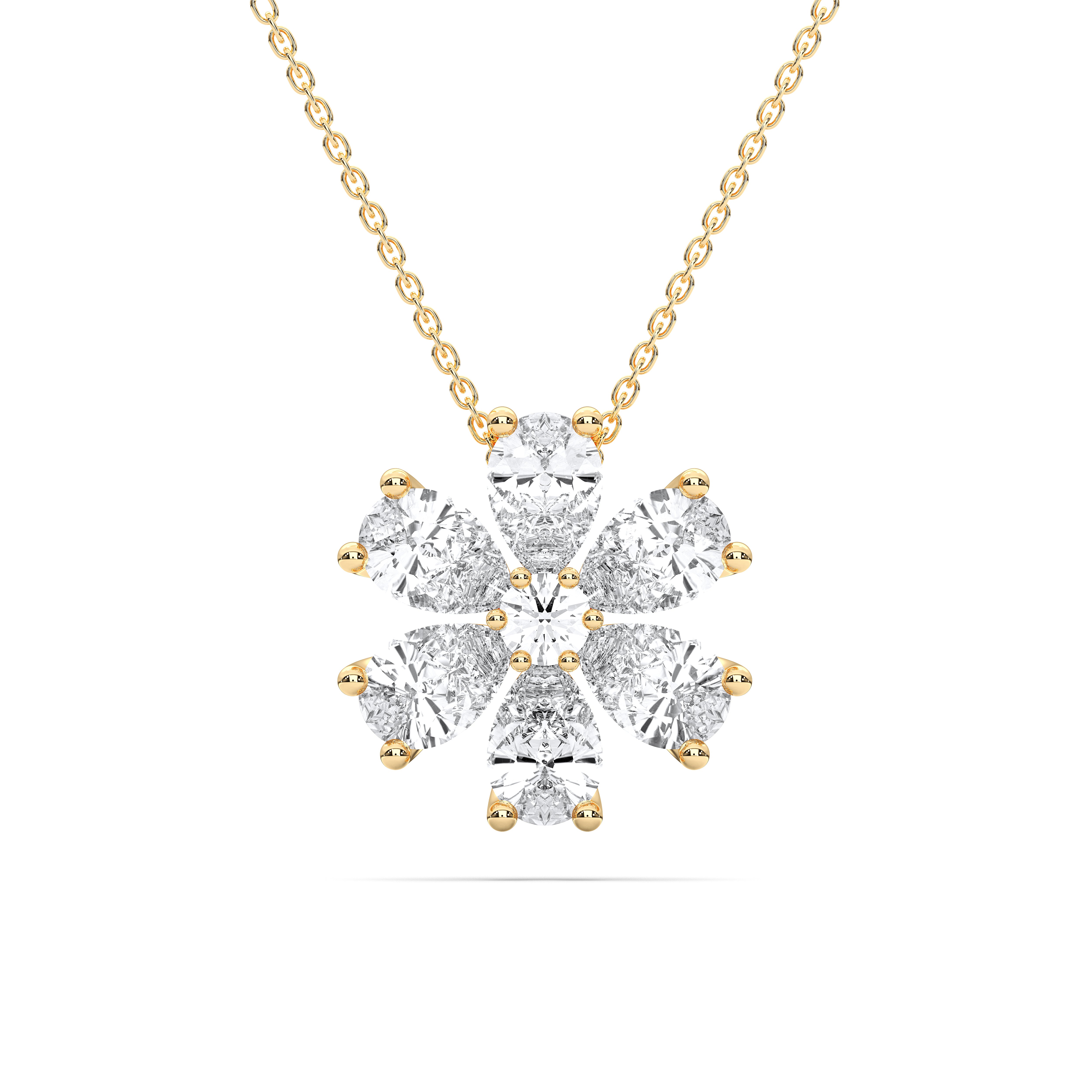 Flower Shaped 2.00 Carat Pear & Round Brilliant Cut Diamond Pendant In Solid Gold For Her