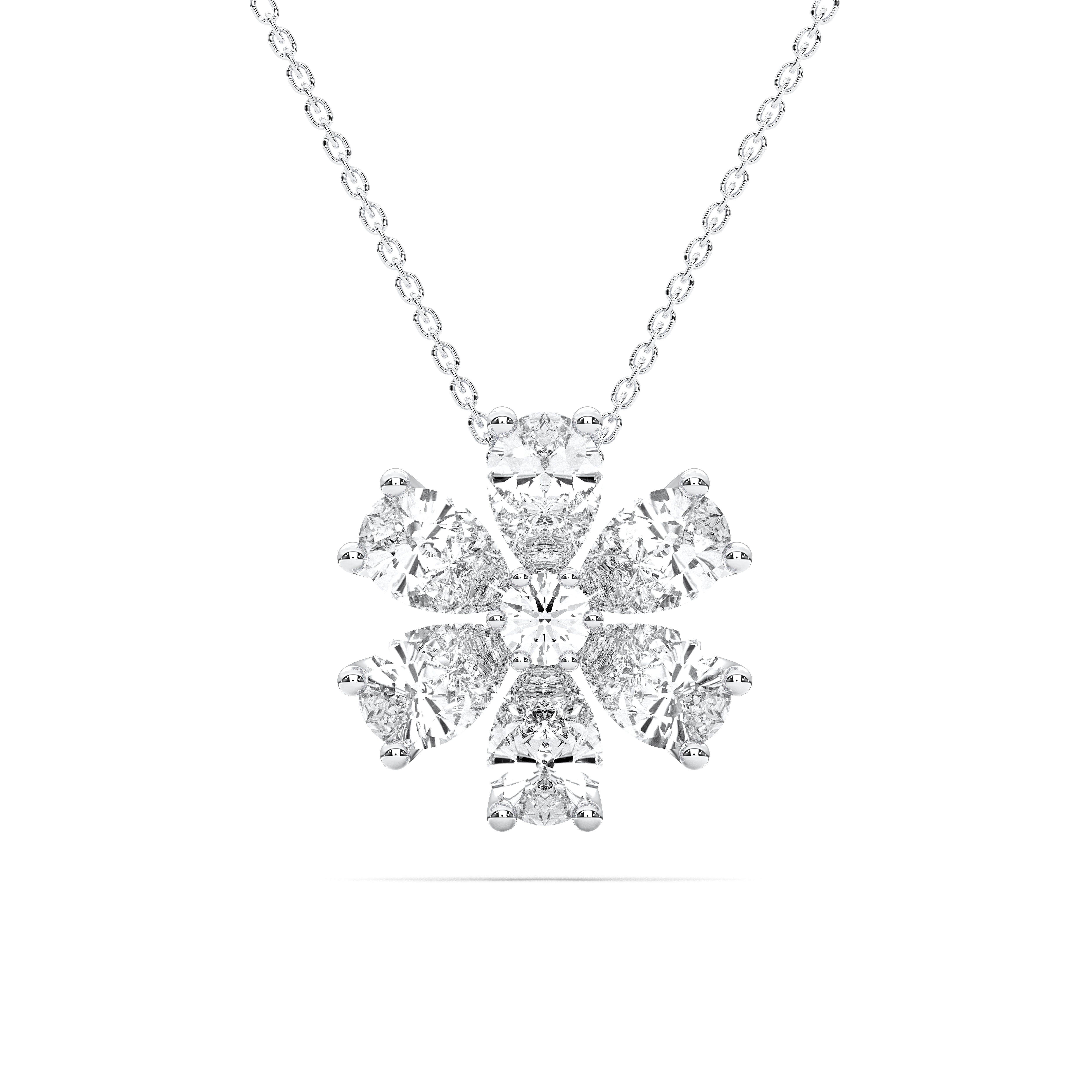 Flower Shaped 2.00 Carat Pear & Round Brilliant Cut Diamond Pendant In Solid Gold For Her