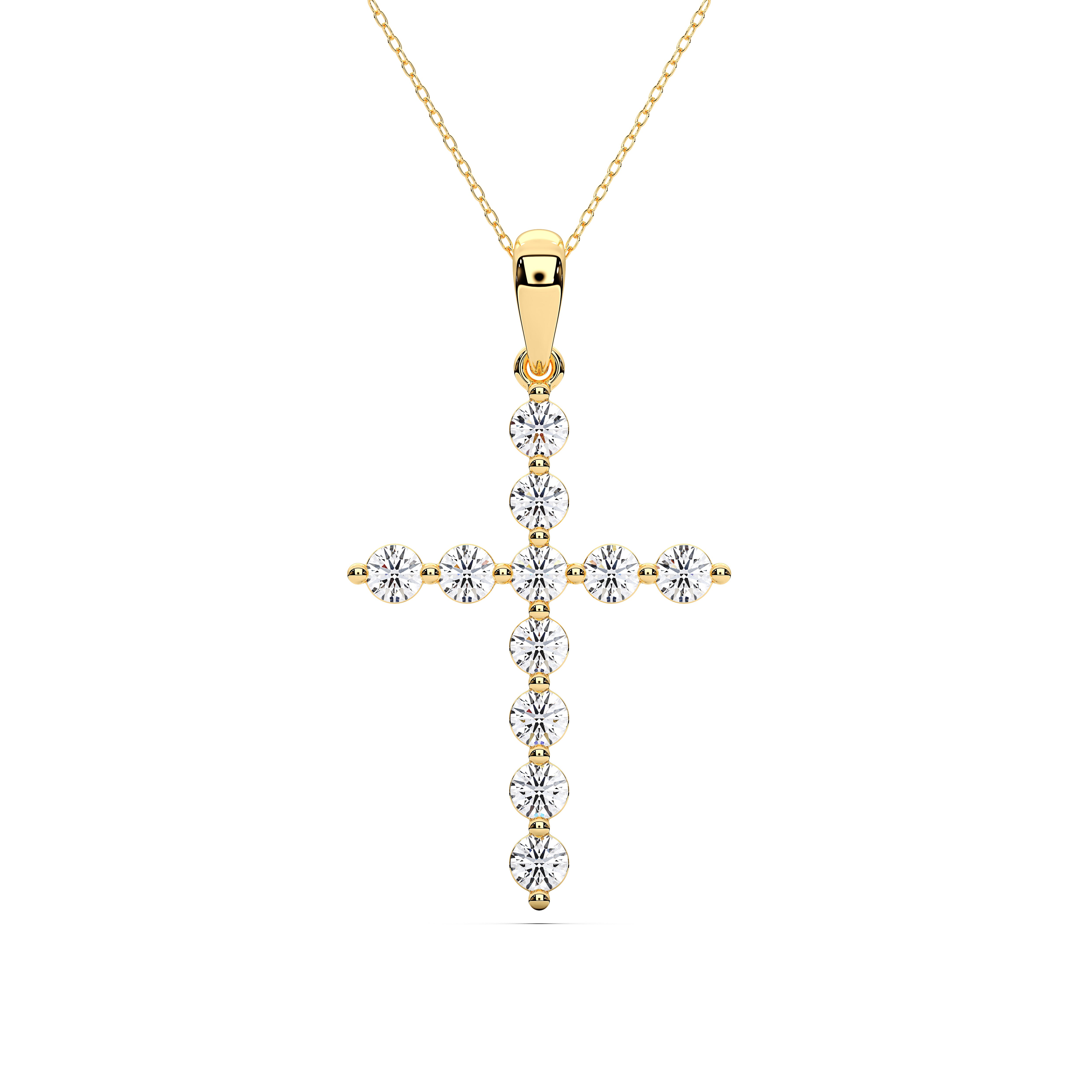 0.25Ct to 2.50Ct Roun Lab Grown Diamond Cross Pendant Made in Solid Gold
