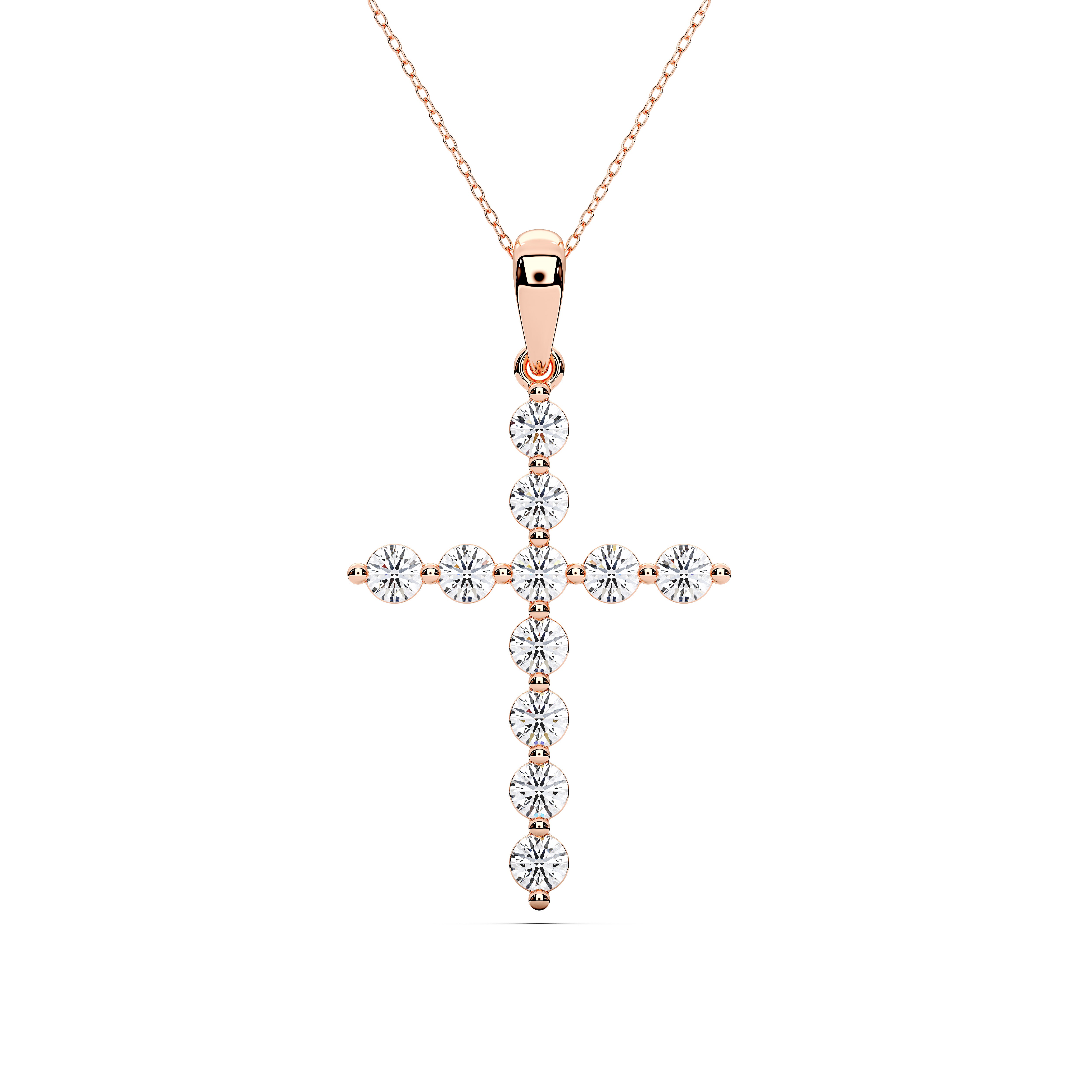 0.25Ct to 2.50Ct Roun Lab Grown Diamond Cross Pendant Made in Solid Gold