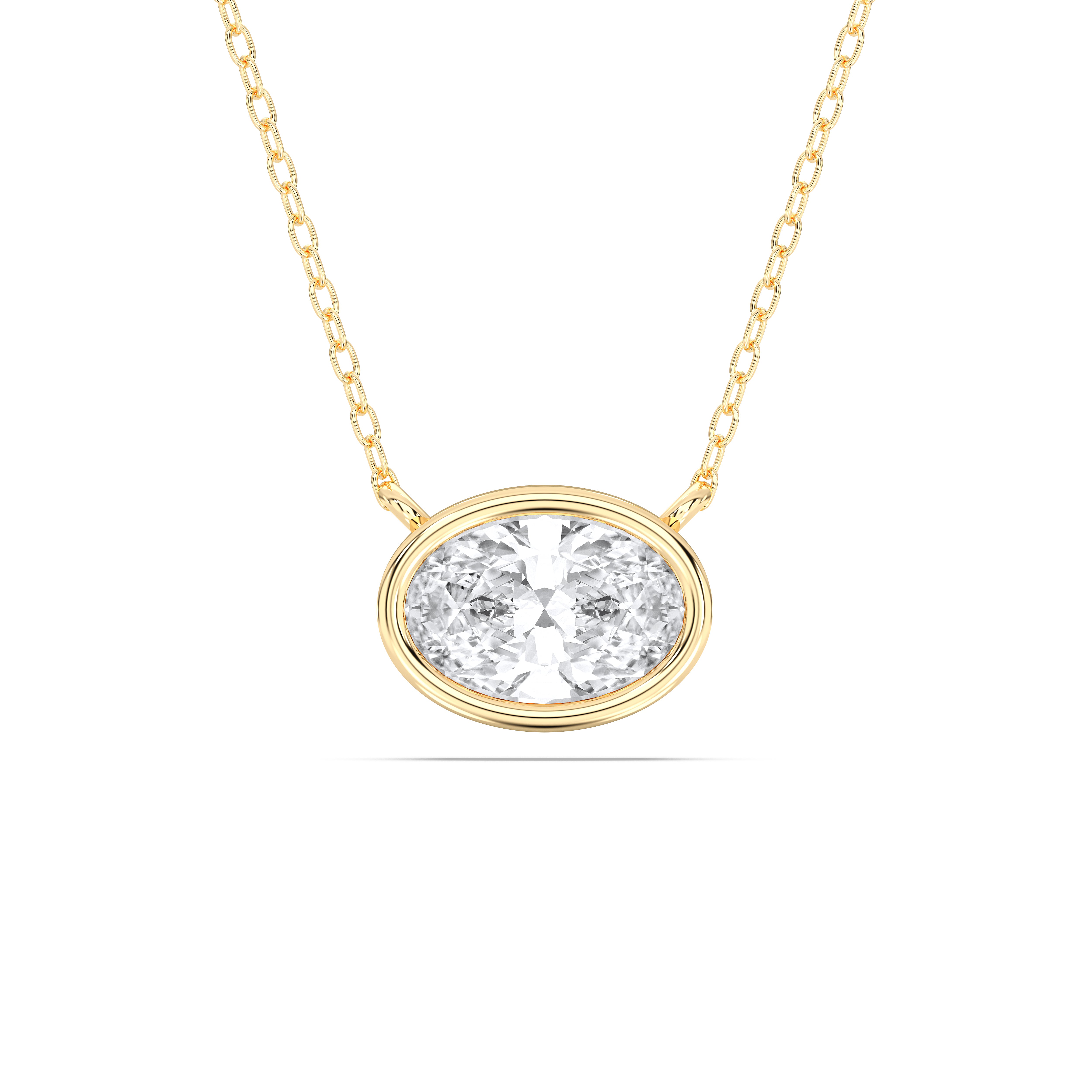 1.00Ct Oval Shape Bezel Set Lab Grown Diamond Solitaire Pendant made in Solid Gold