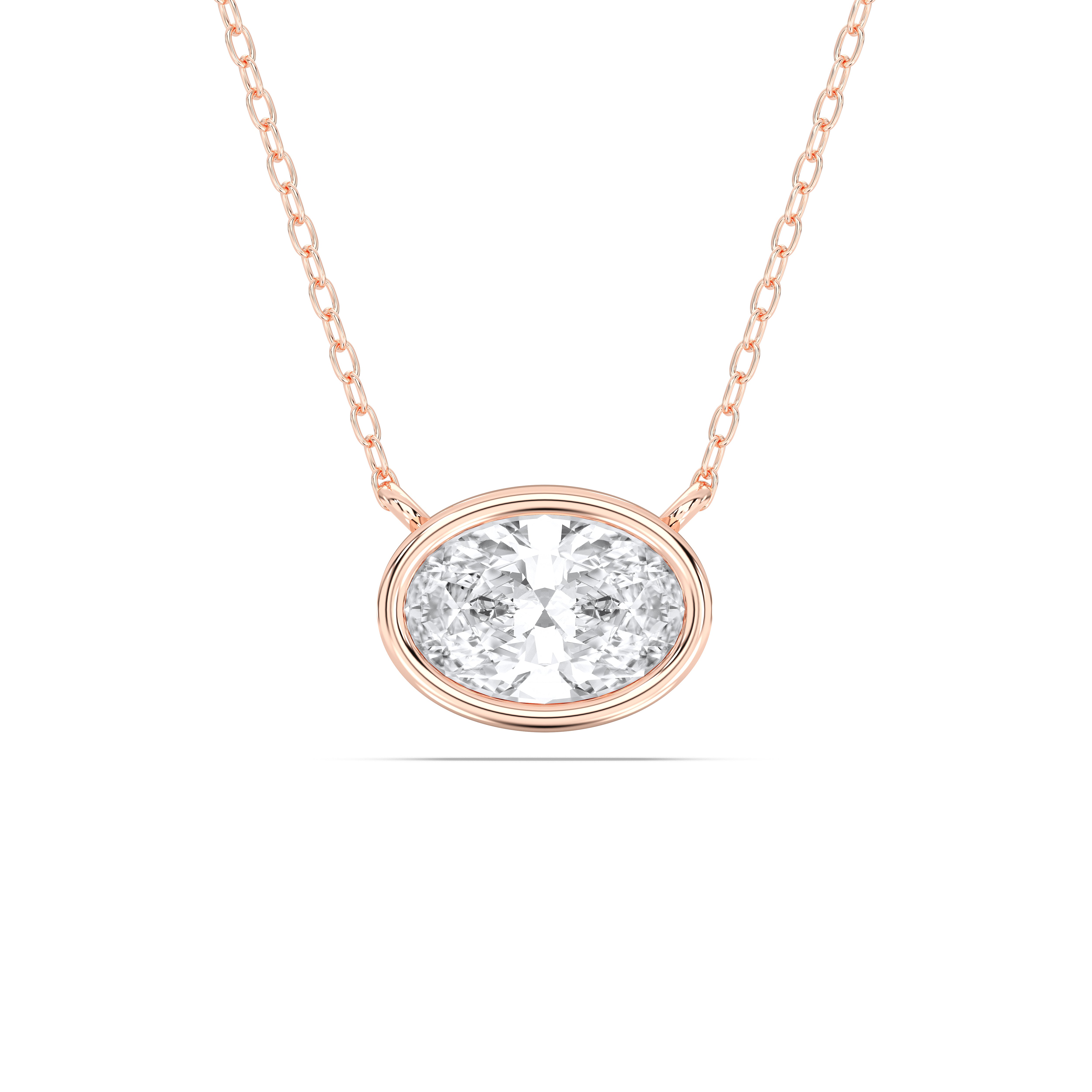1.00Ct Oval Shape Bezel Set Lab Grown Diamond Solitaire Pendant made in Solid Gold