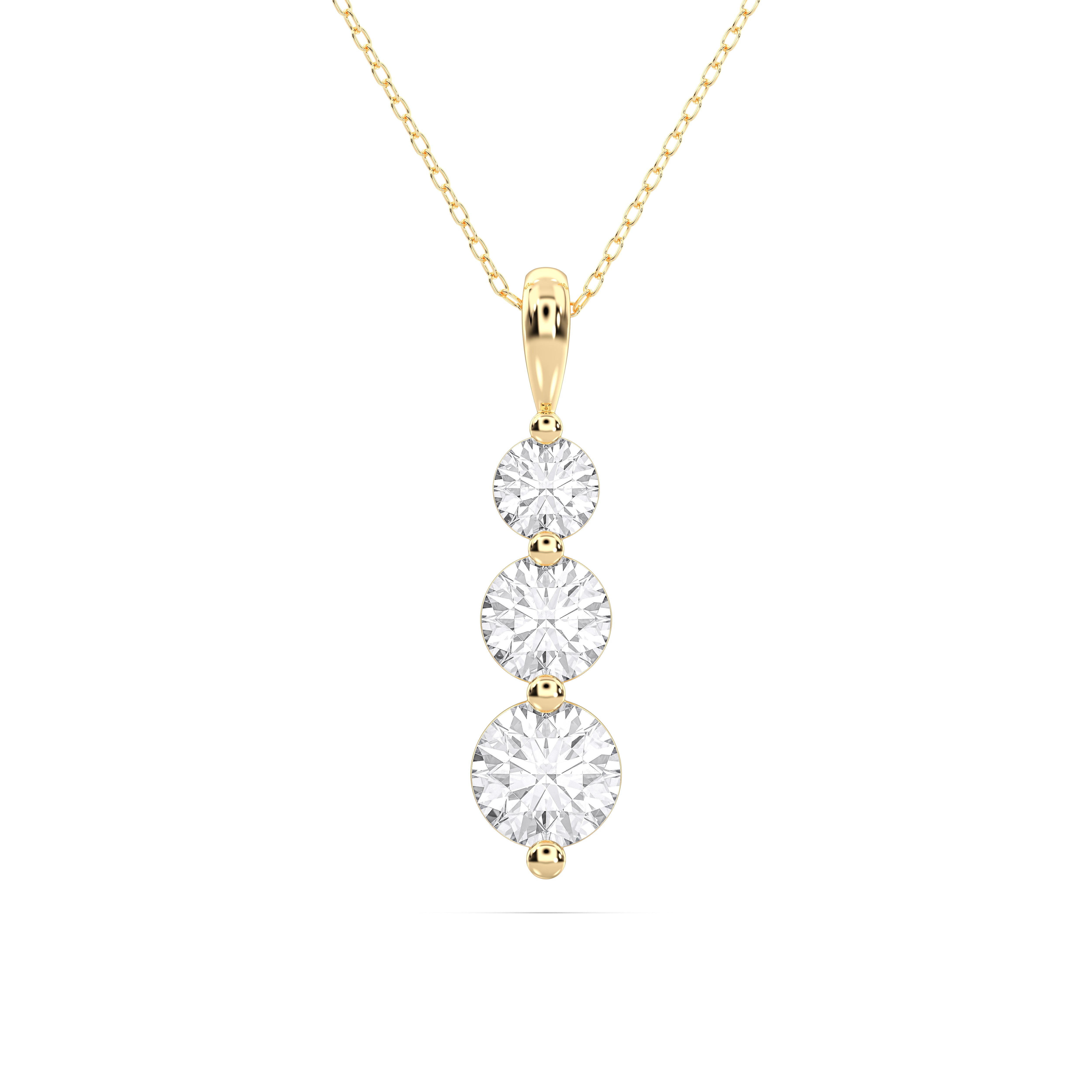 1.00 Carat Round Lab Grown Diamodn 3 Stone Journey Pendant Made in Solid Gold