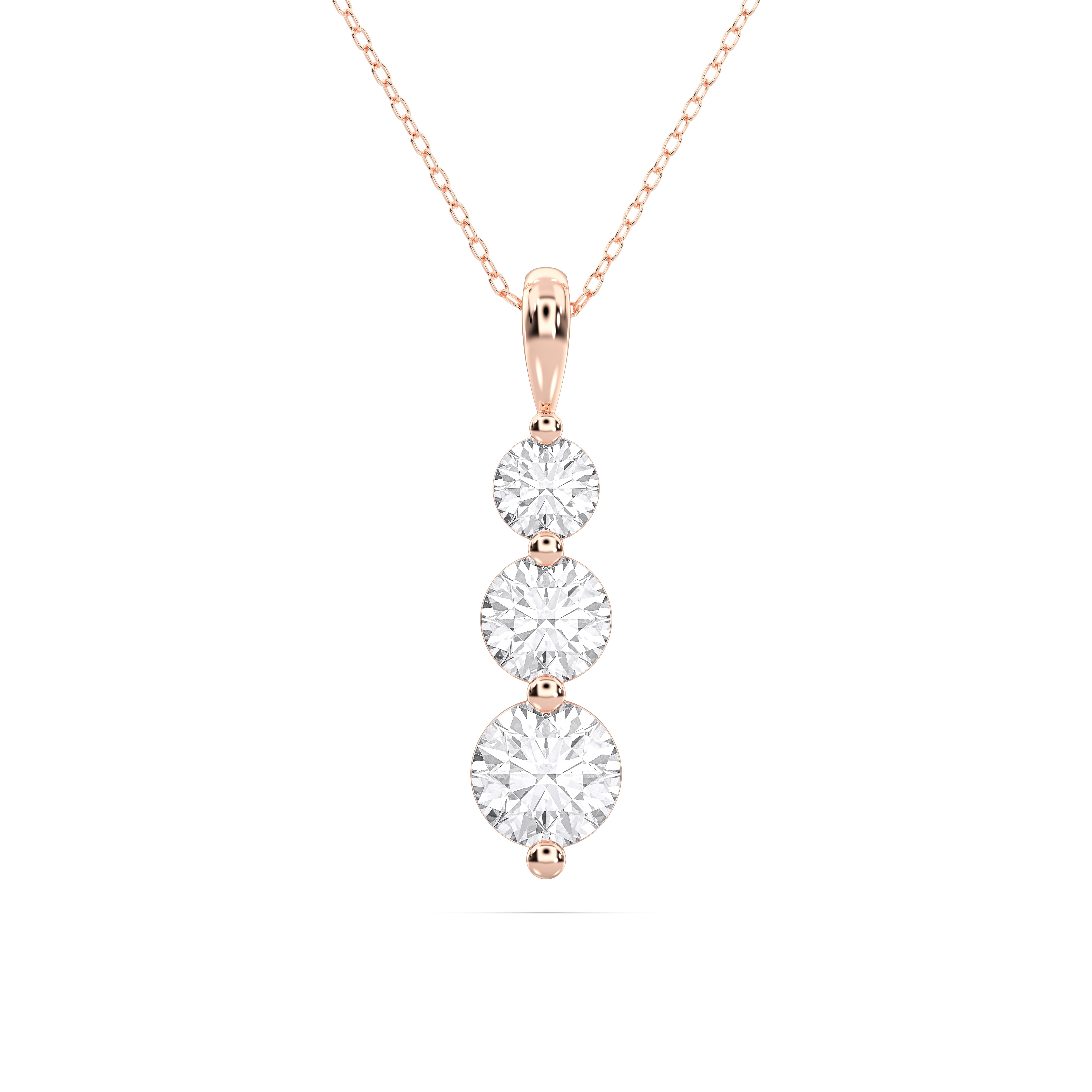 1.00 Carat Round Lab Grown Diamodn 3 Stone Journey Pendant Made in Solid Gold