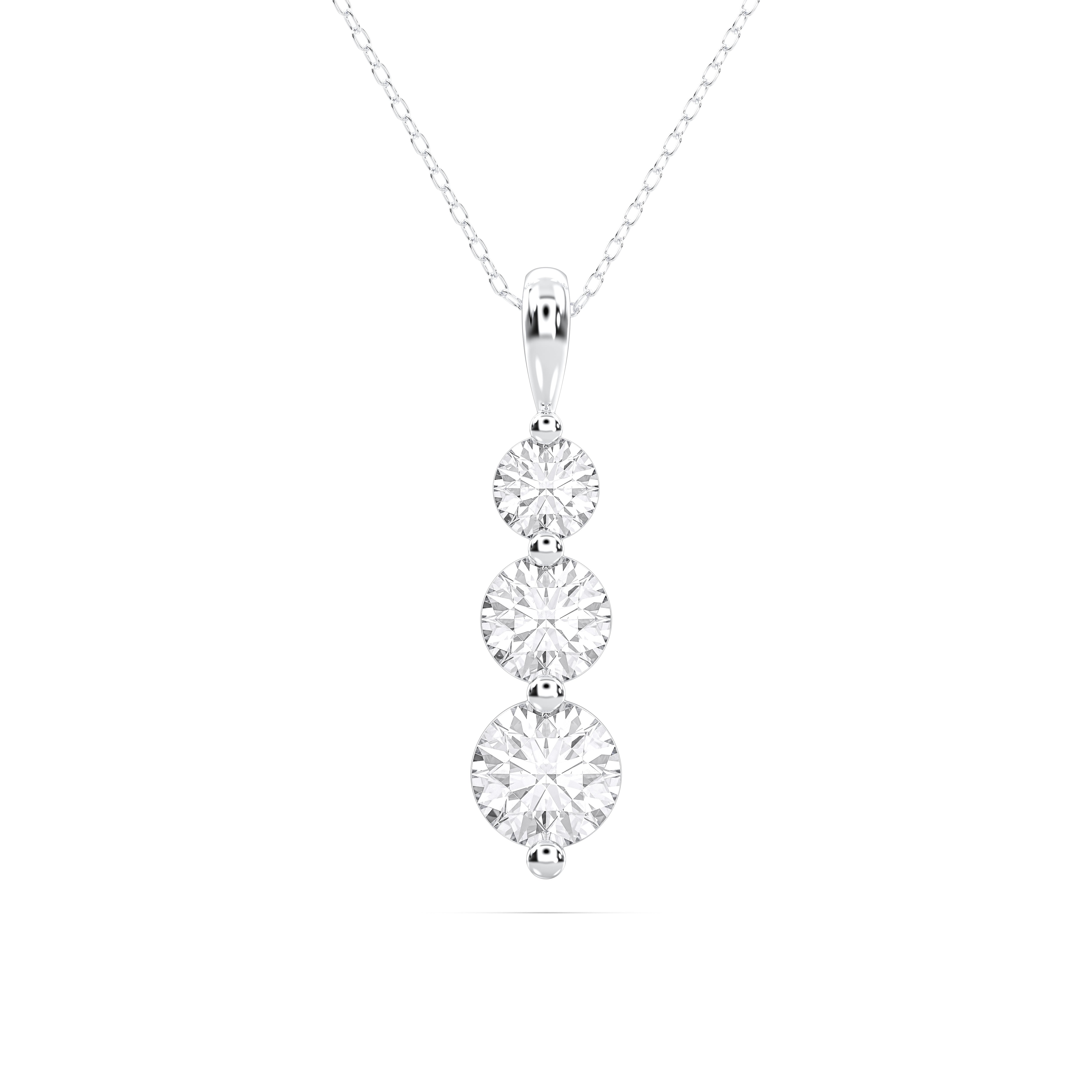 1.00 Carat Round Lab Grown Diamodn 3 Stone Journey Pendant Made in Solid Gold