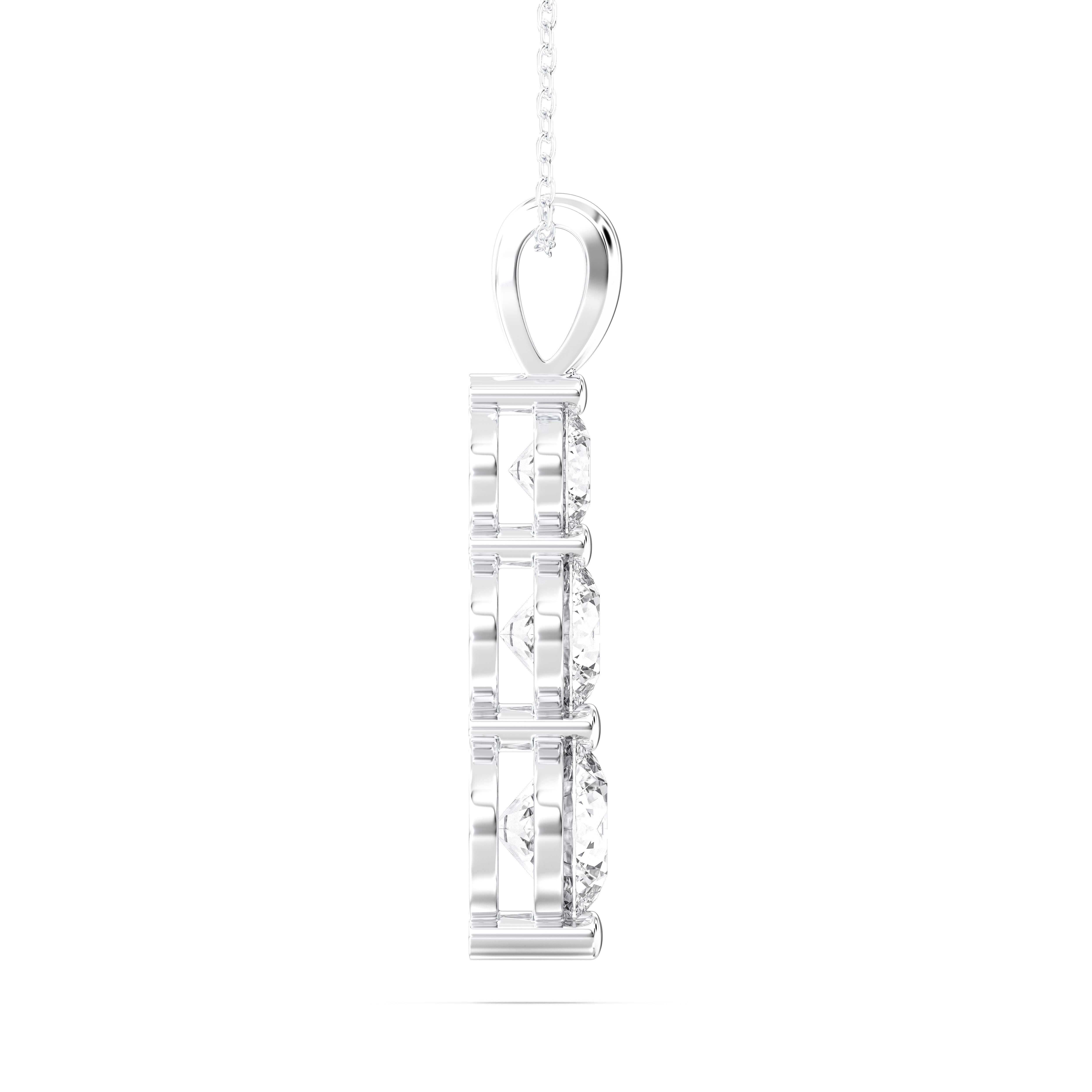 1.00 Carat Round Lab Grown Diamodn 3 Stone Journey Pendant Made in Solid Gold