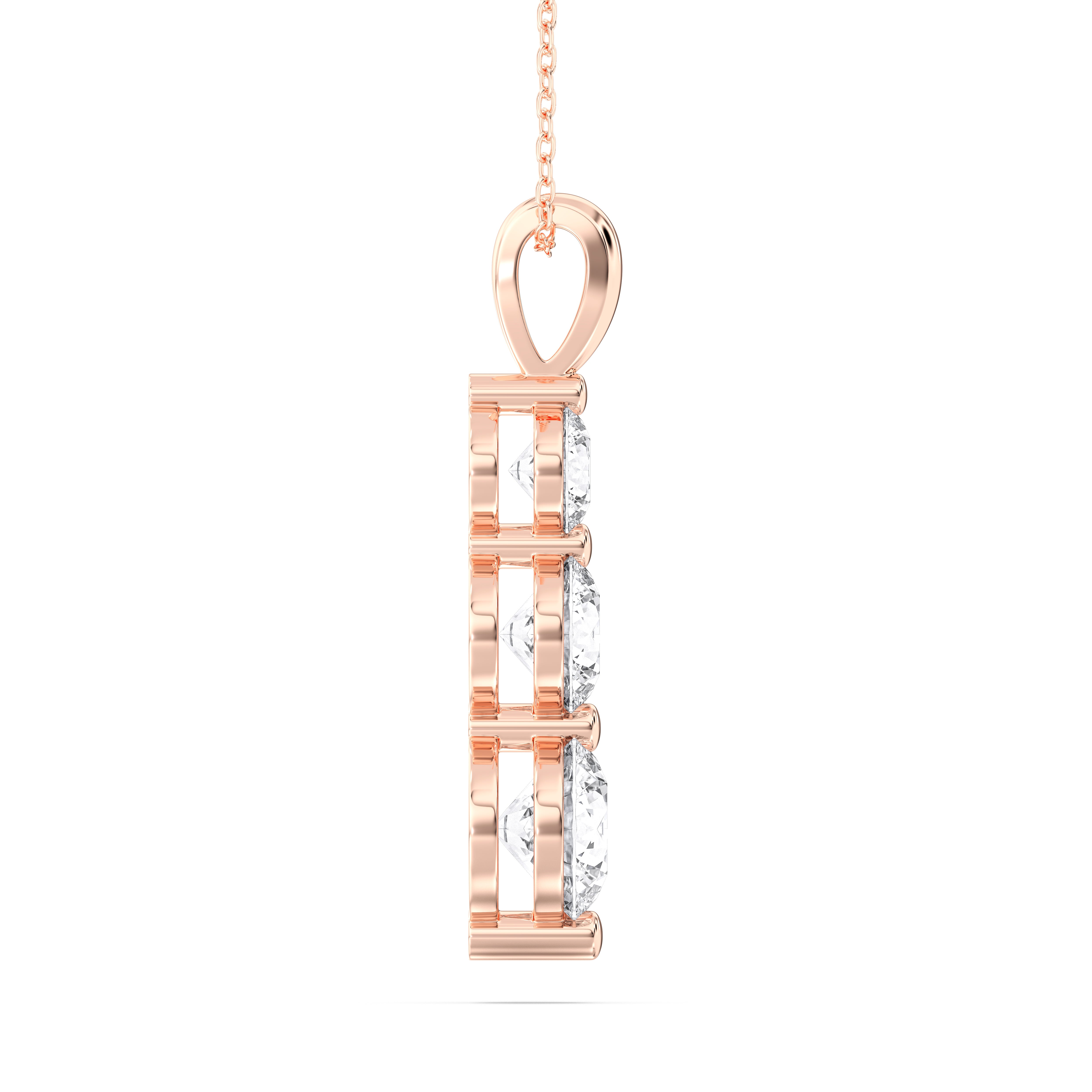 1.00 Carat Round Lab Grown Diamodn 3 Stone Journey Pendant Made in Solid Gold