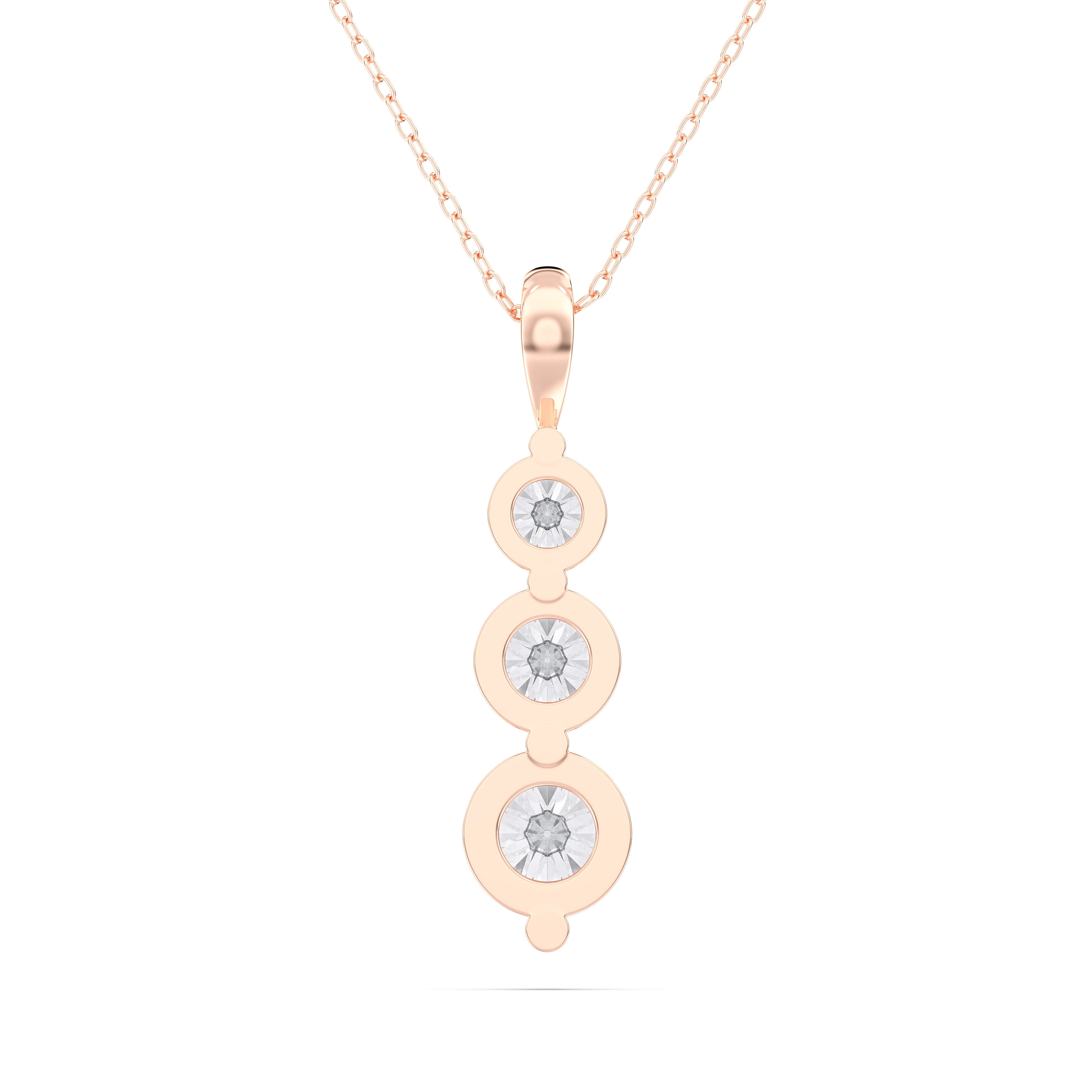 1.00 Carat Round Lab Grown Diamodn 3 Stone Journey Pendant Made in Solid Gold