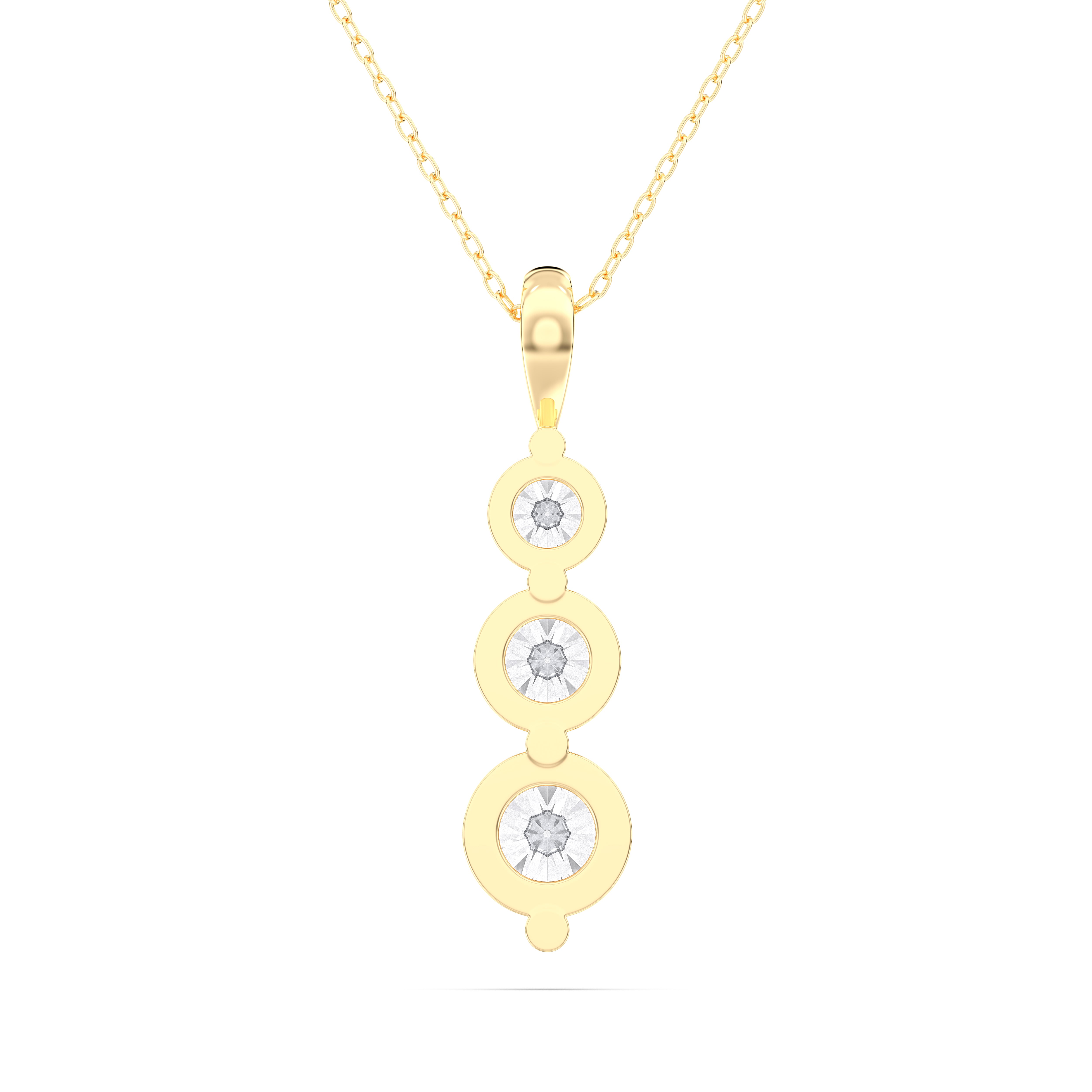 1.00 Carat Round Lab Grown Diamodn 3 Stone Journey Pendant Made in Solid Gold