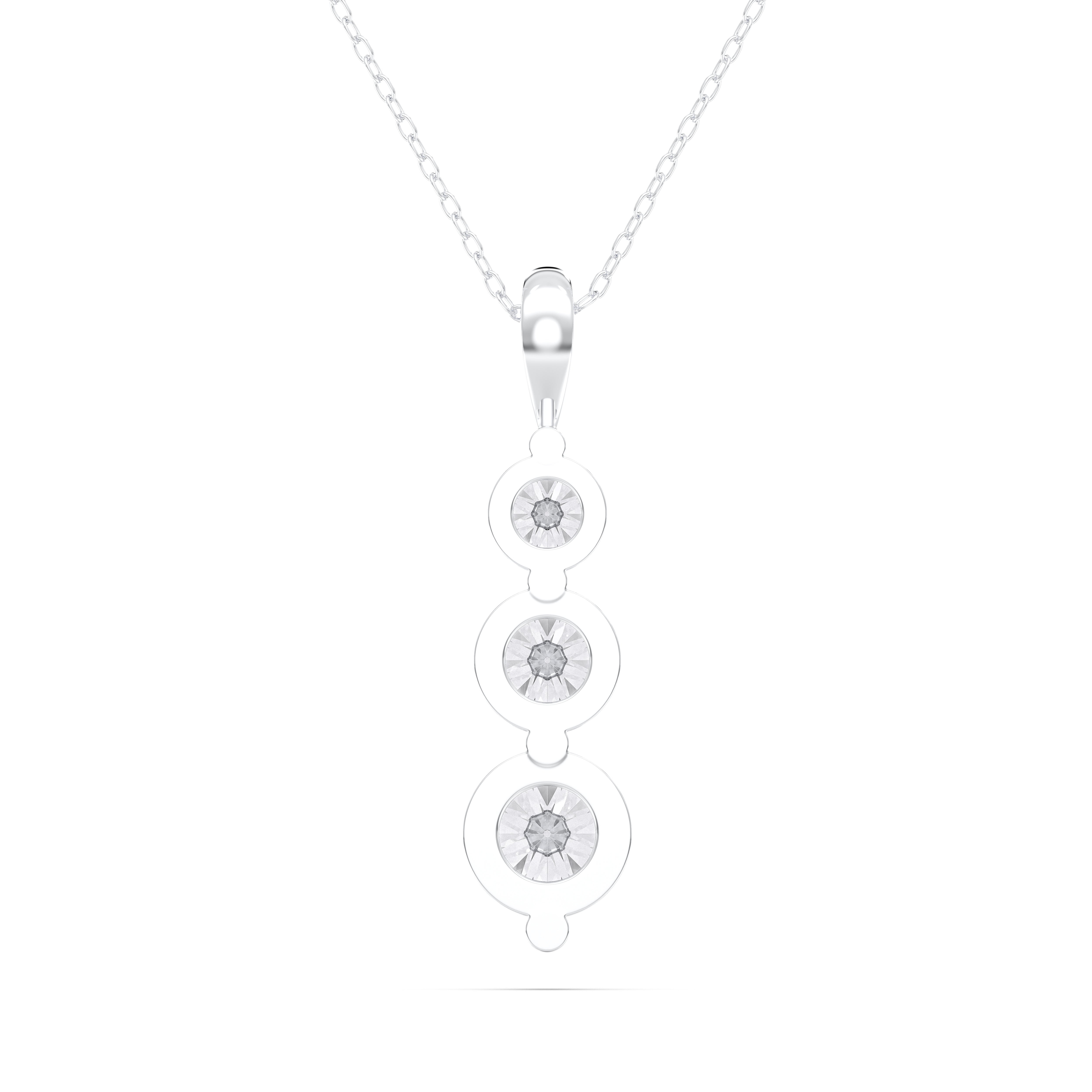 1.00 Carat Round Lab Grown Diamodn 3 Stone Journey Pendant Made in Solid Gold