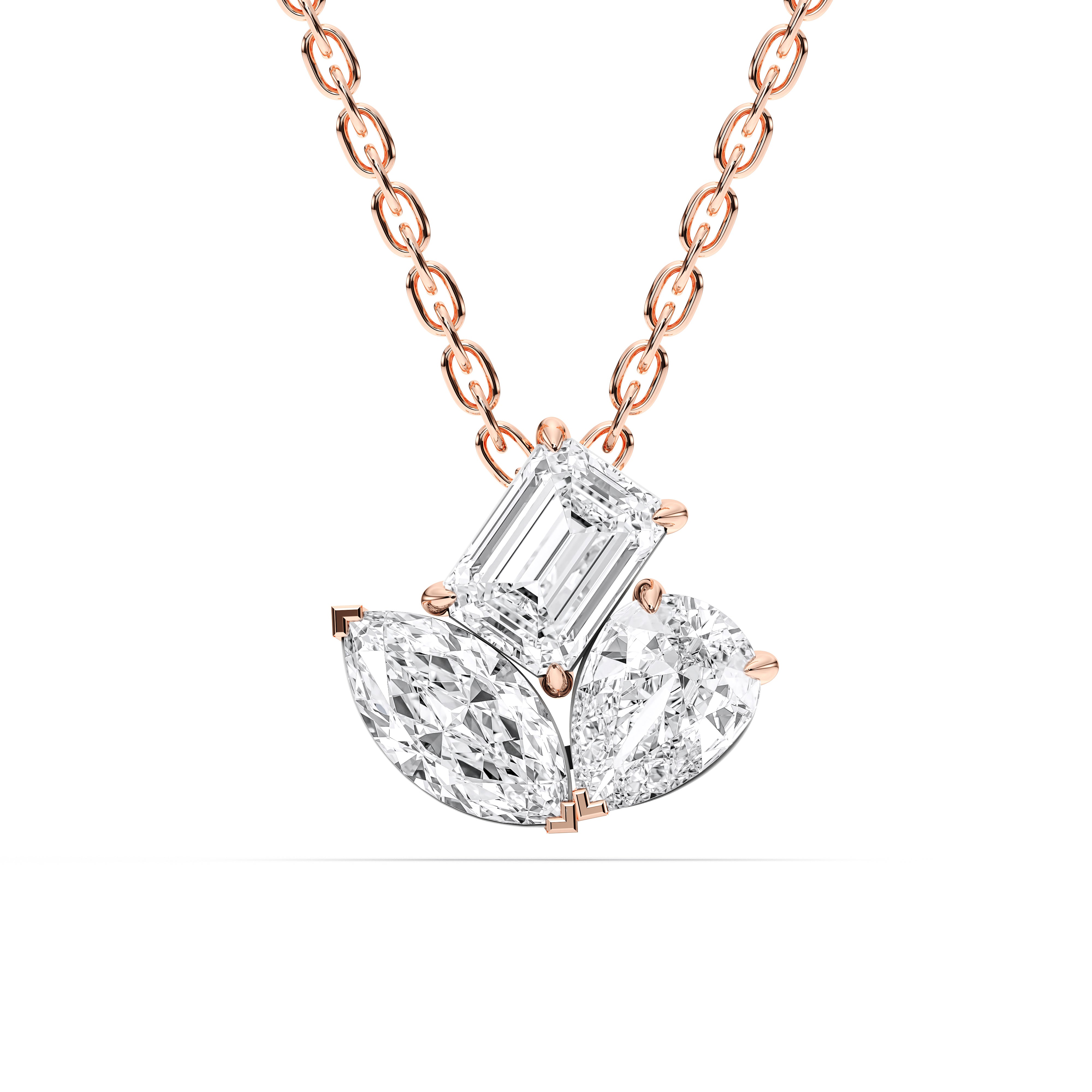 3.00 Carat Emeraldm Marquise and Pear Lab Grown Diamond Trilogy Pendant Made in Solid Gold