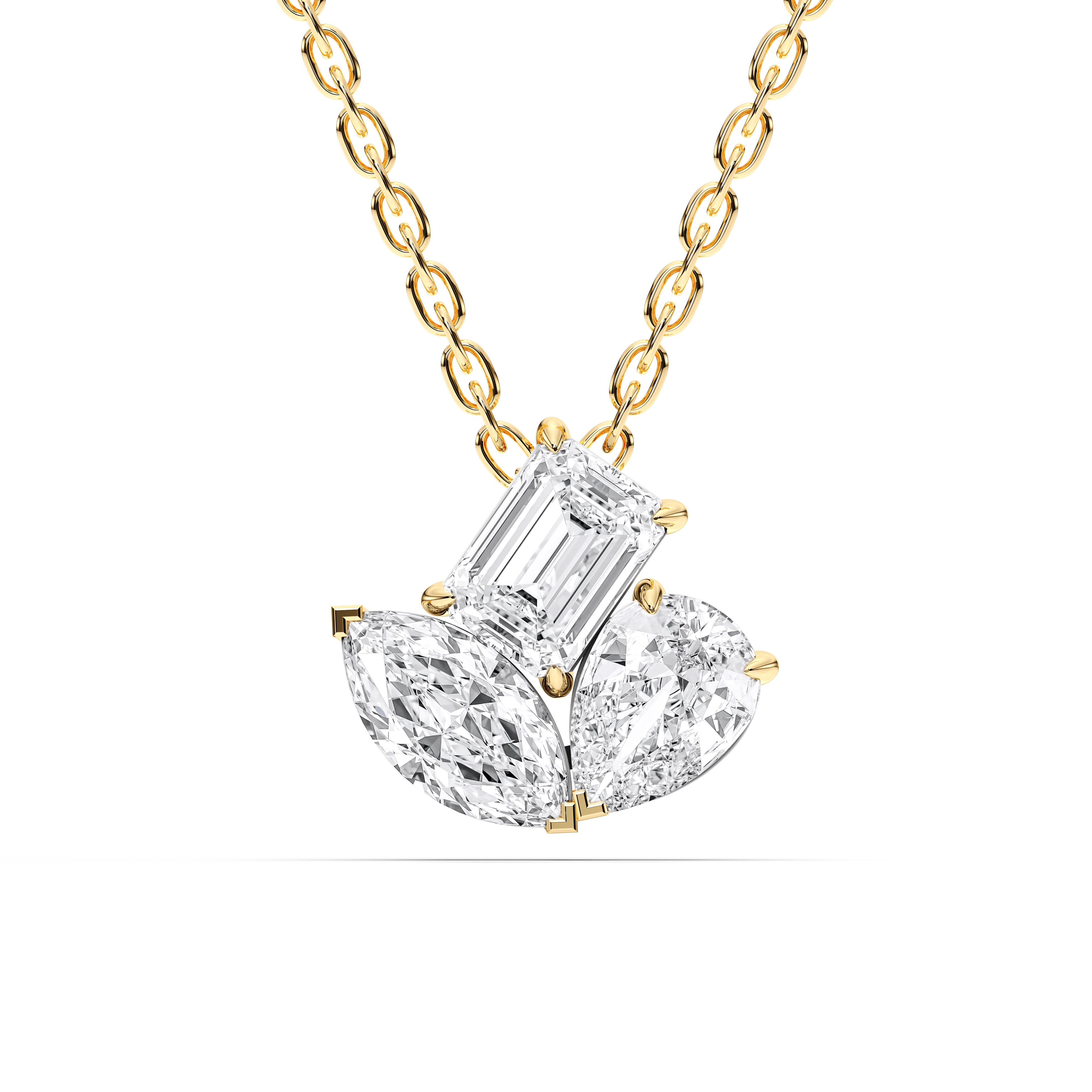 3.00 Carat Emeraldm Marquise and Pear Lab Grown Diamond Trilogy Pendant Made in Solid Gold