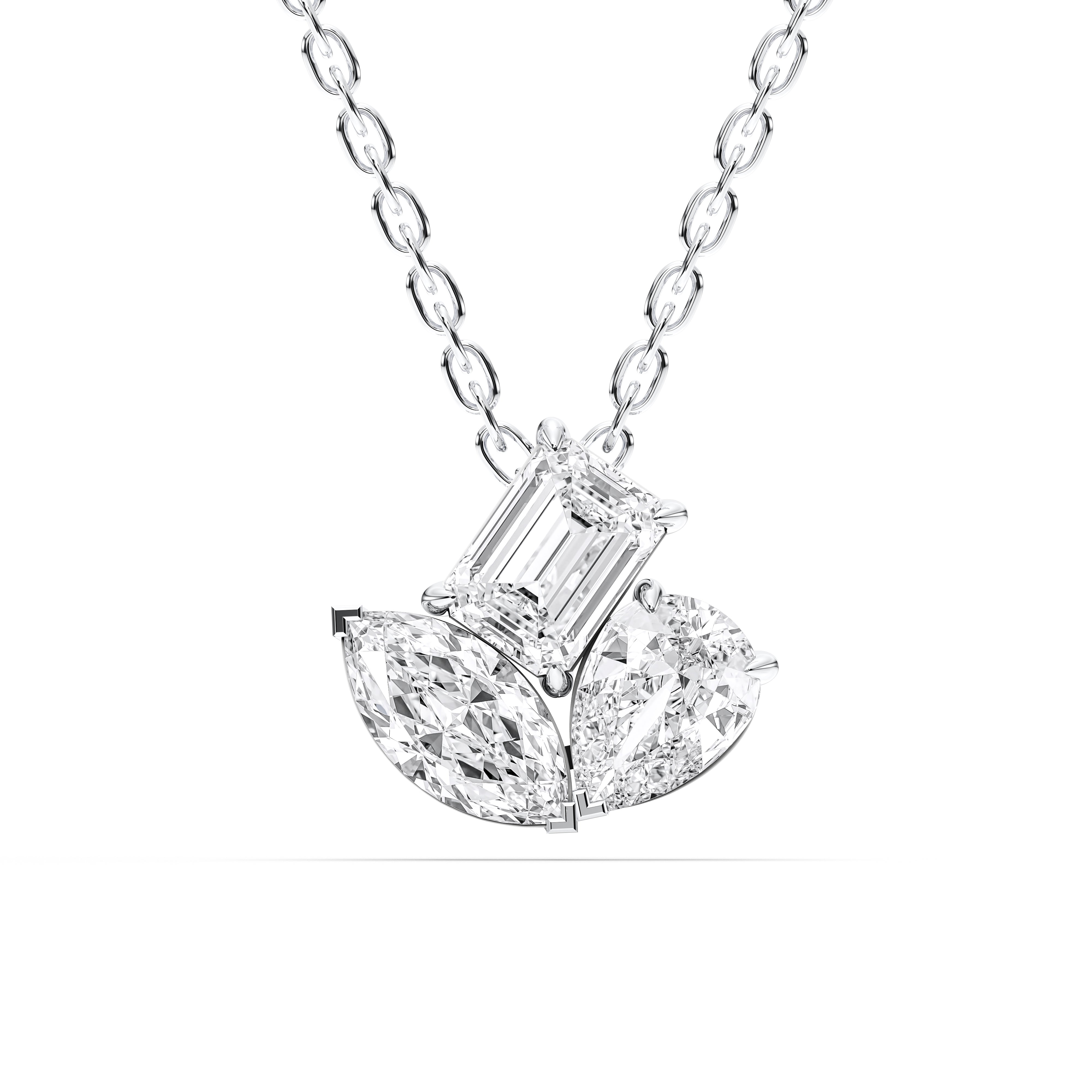3.00 Carat Emeraldm Marquise and Pear Lab Grown Diamond Trilogy Pendant Made in Solid Gold
