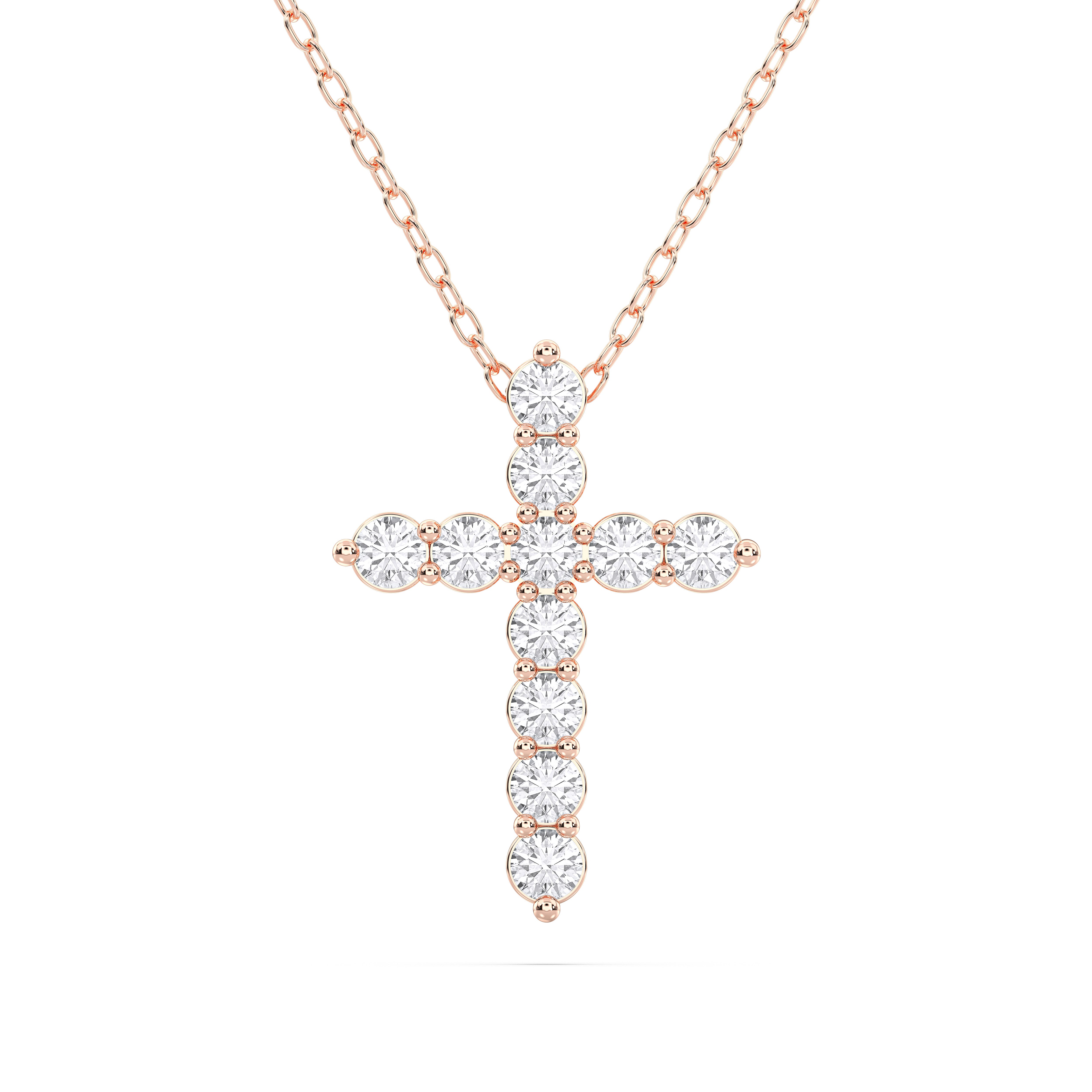 0.55 Carat Round Lab Grown Diamond Cross Pendant Made in Solid Gold