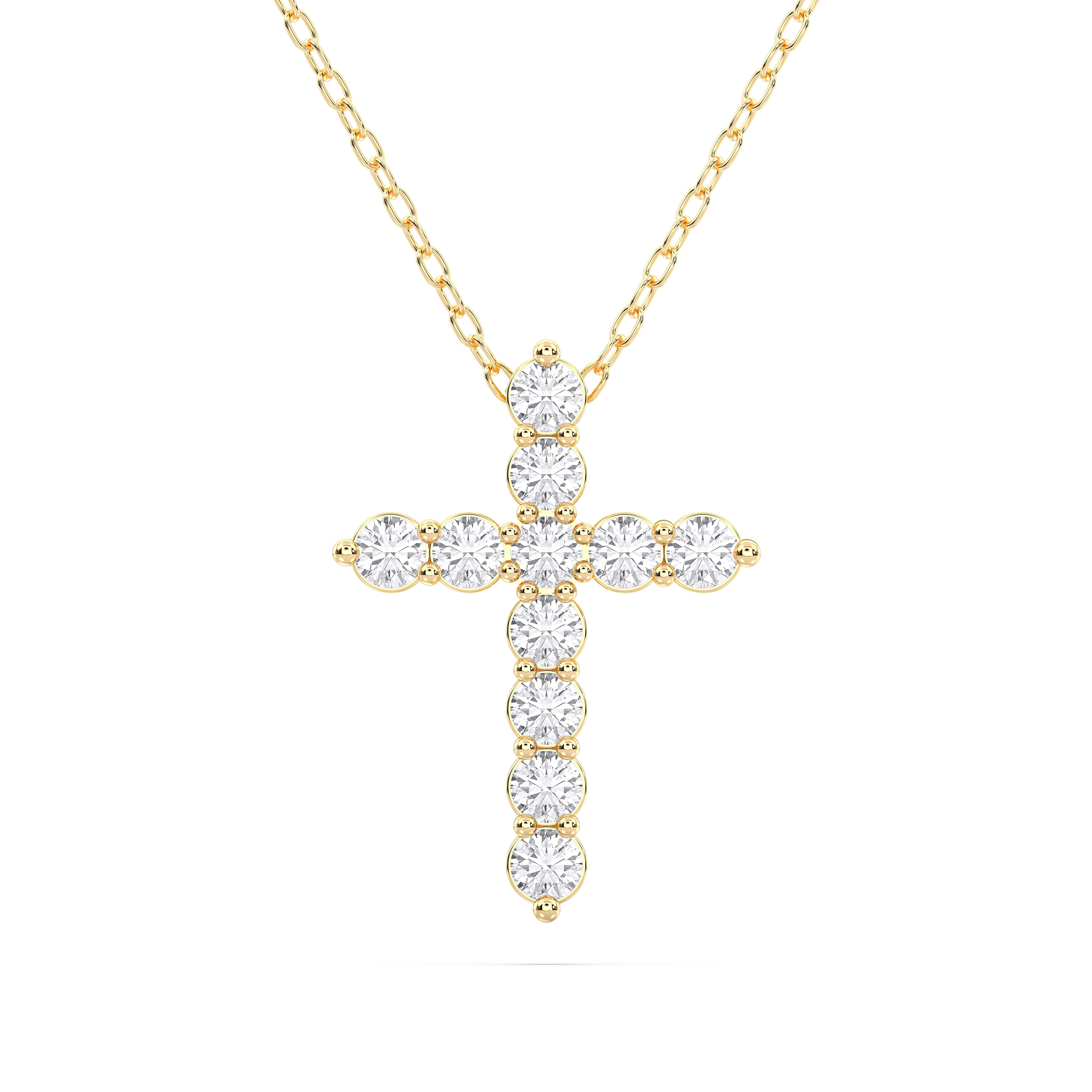 0.55 Carat Round Lab Grown Diamond Cross Pendant Made in Solid Gold