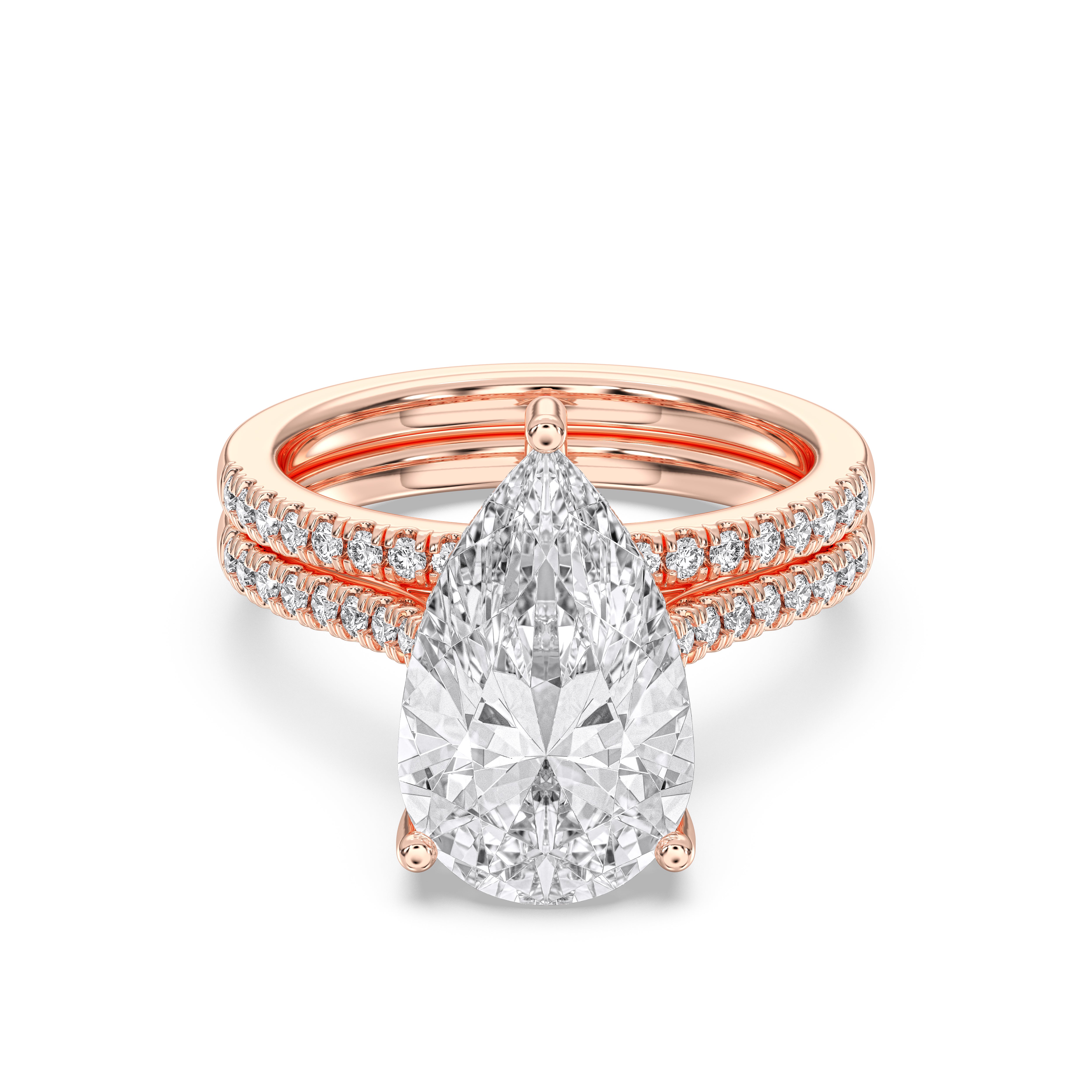 Pear & Round Cut 6.70 Carat Lab Grown Diamond Solitaire Engagement ring with matching wedding band in Solid Gold
